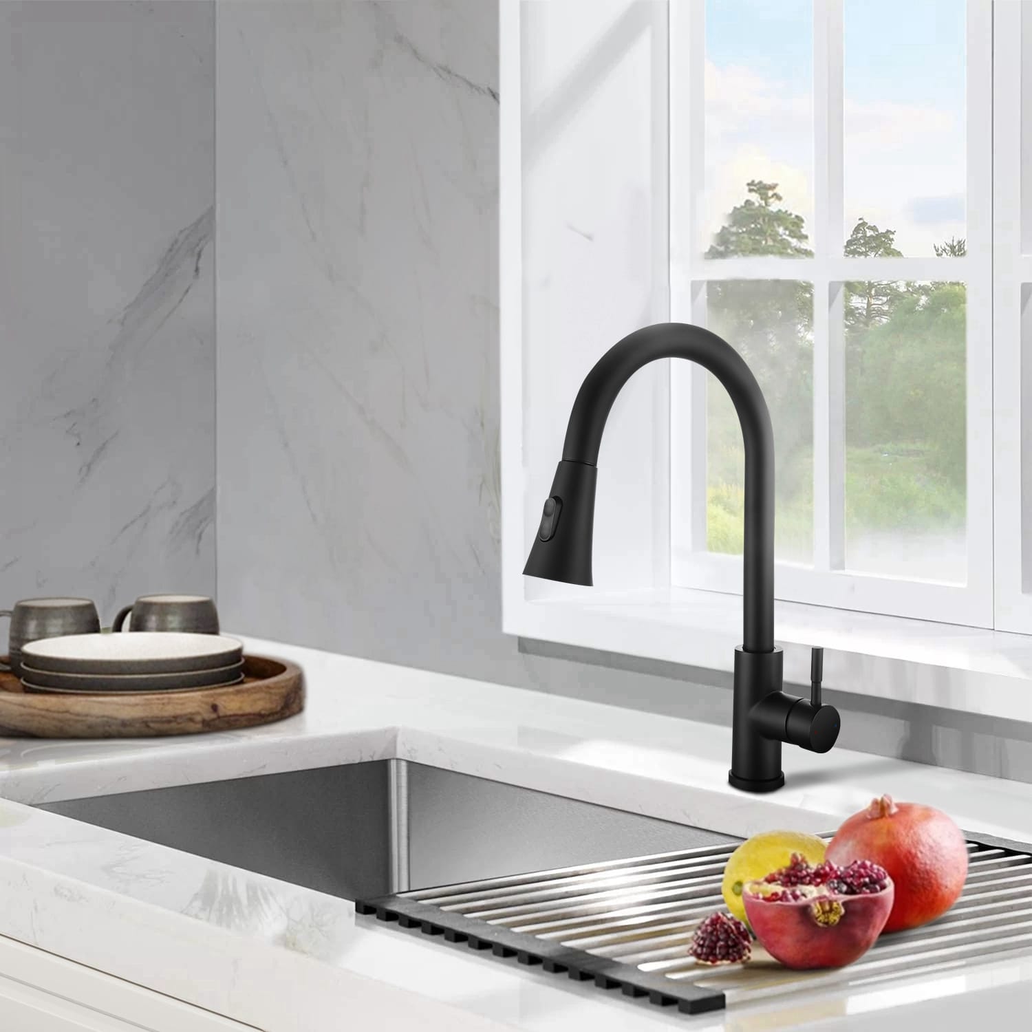 Maincraft 027HK80MB Matte Black Single Handle Deck-mount Pull-down Kitchen Faucet