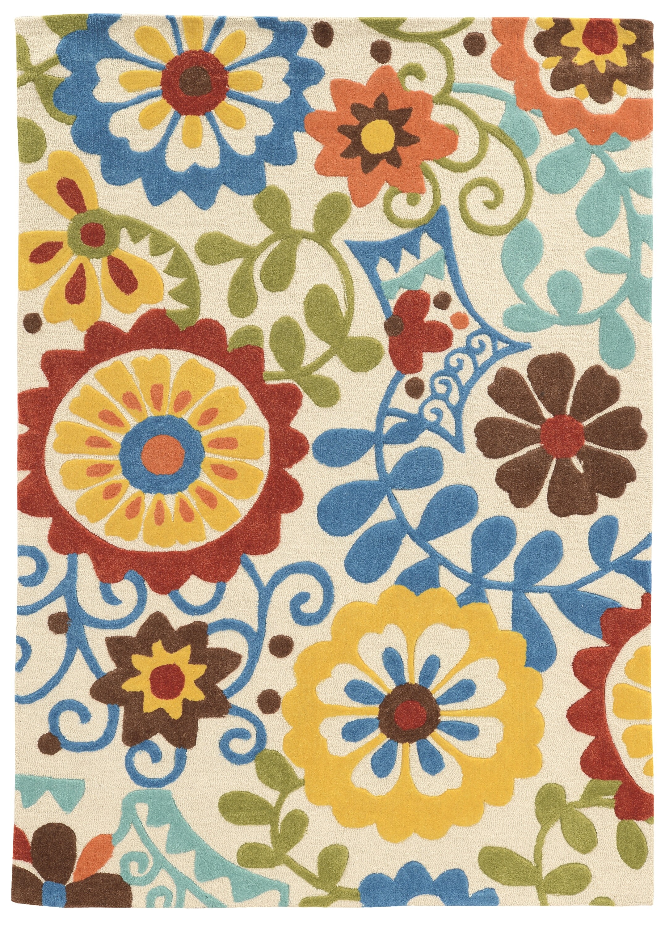 Linon RUGTA40957 Trio 5 x 7 (ft) Tufted Polyester Ivory/blue Rectangular Indoor Floral/Botanical Area rug