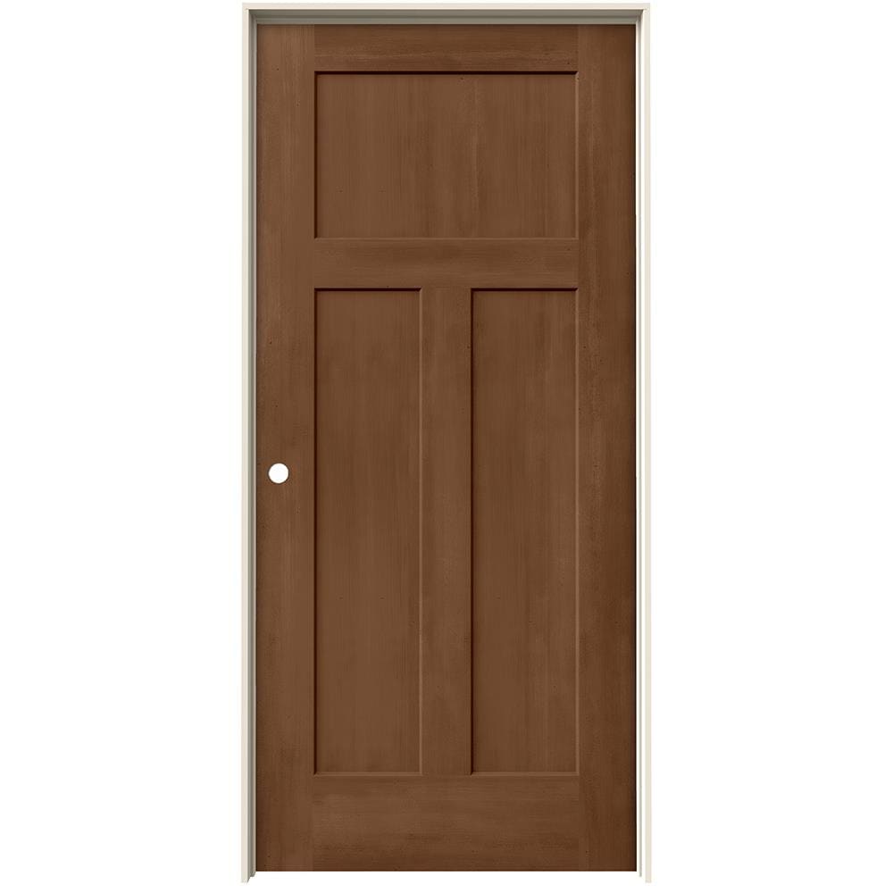 JELD-WEN LOWOLJW222201087 36-in x 80-in Hazlenut Solid core 3-panel craftsman Right hand Smooth Stained Molded composite Flat Jamb Single Prehung Interior Door