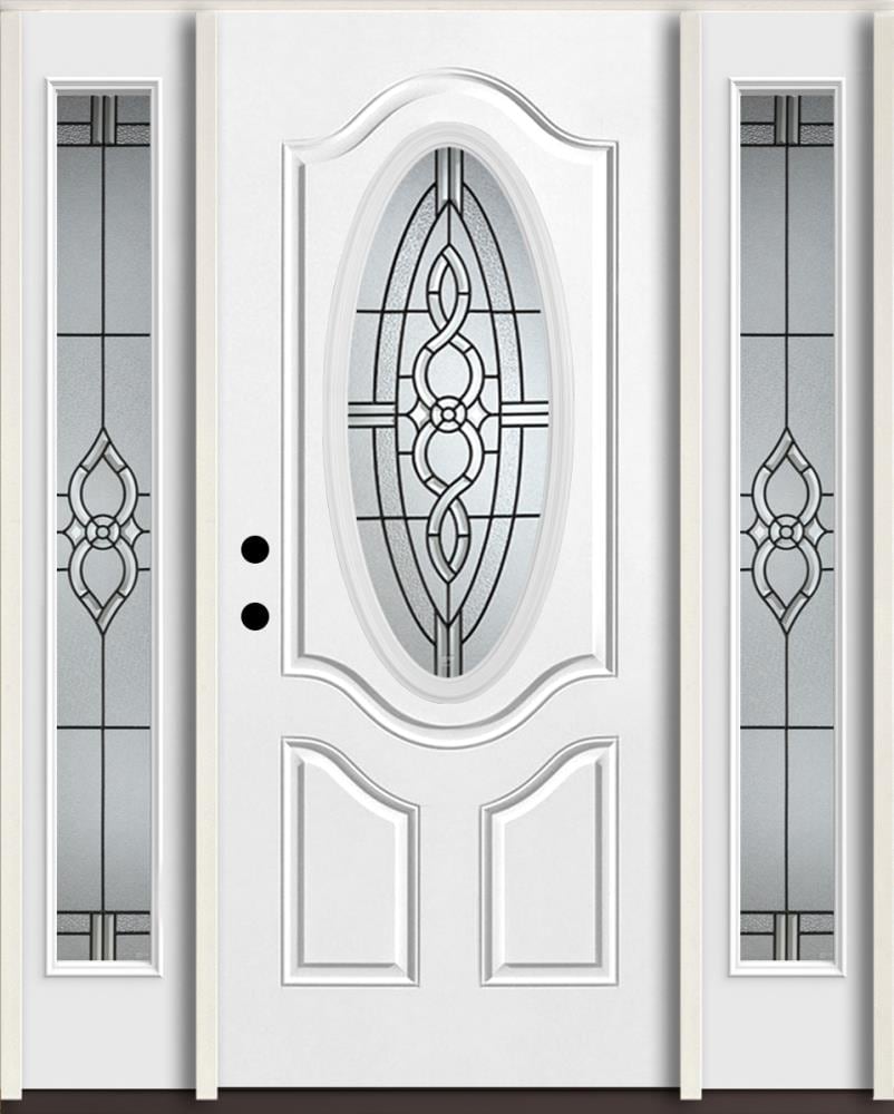 RELIABILT LO963335 Calista 60-in x 80-in x 4-5/8-in Fiberglass Oval lite Right-hand inswing Unfinished Unfinished Prehung Front Door with Sidelights Insulating core