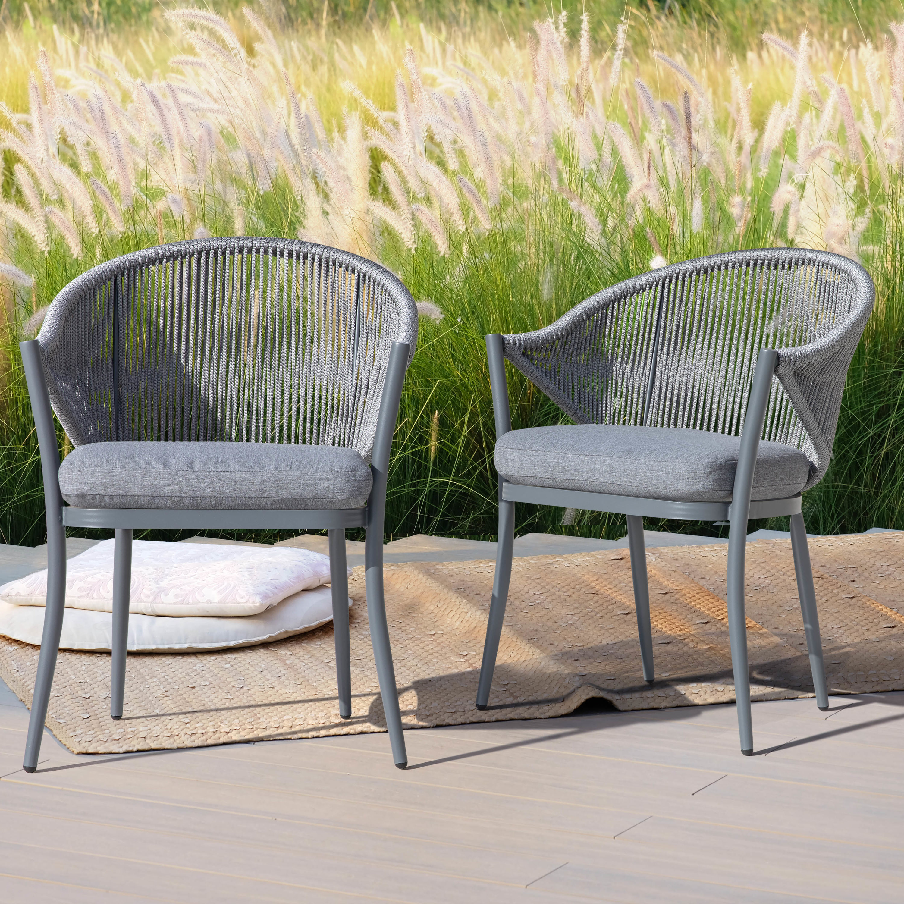 Nuu Garden 2 Woven Grey Aluminum Frame Stationary Conversation Chair ...