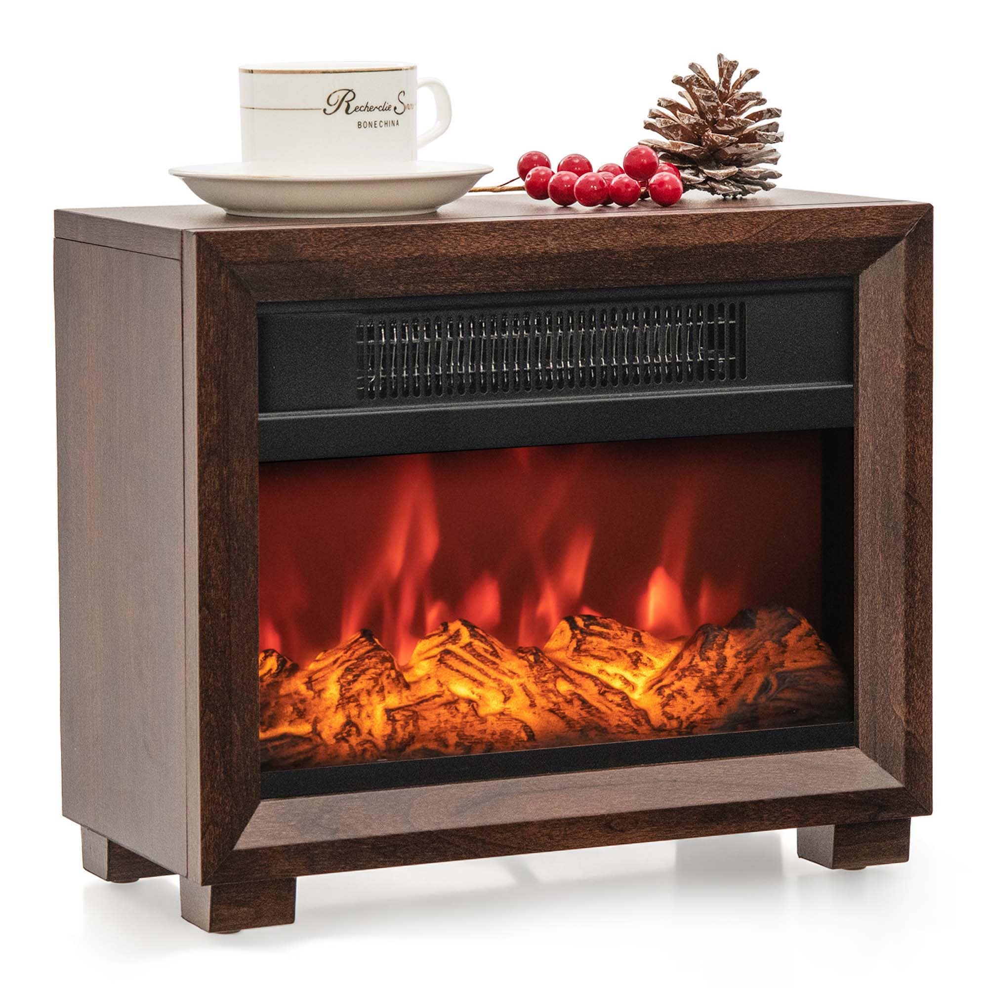 Goplus FP10389US-BN 15-Inches W Brown Free standing LED Flat wall Electric Fireplace