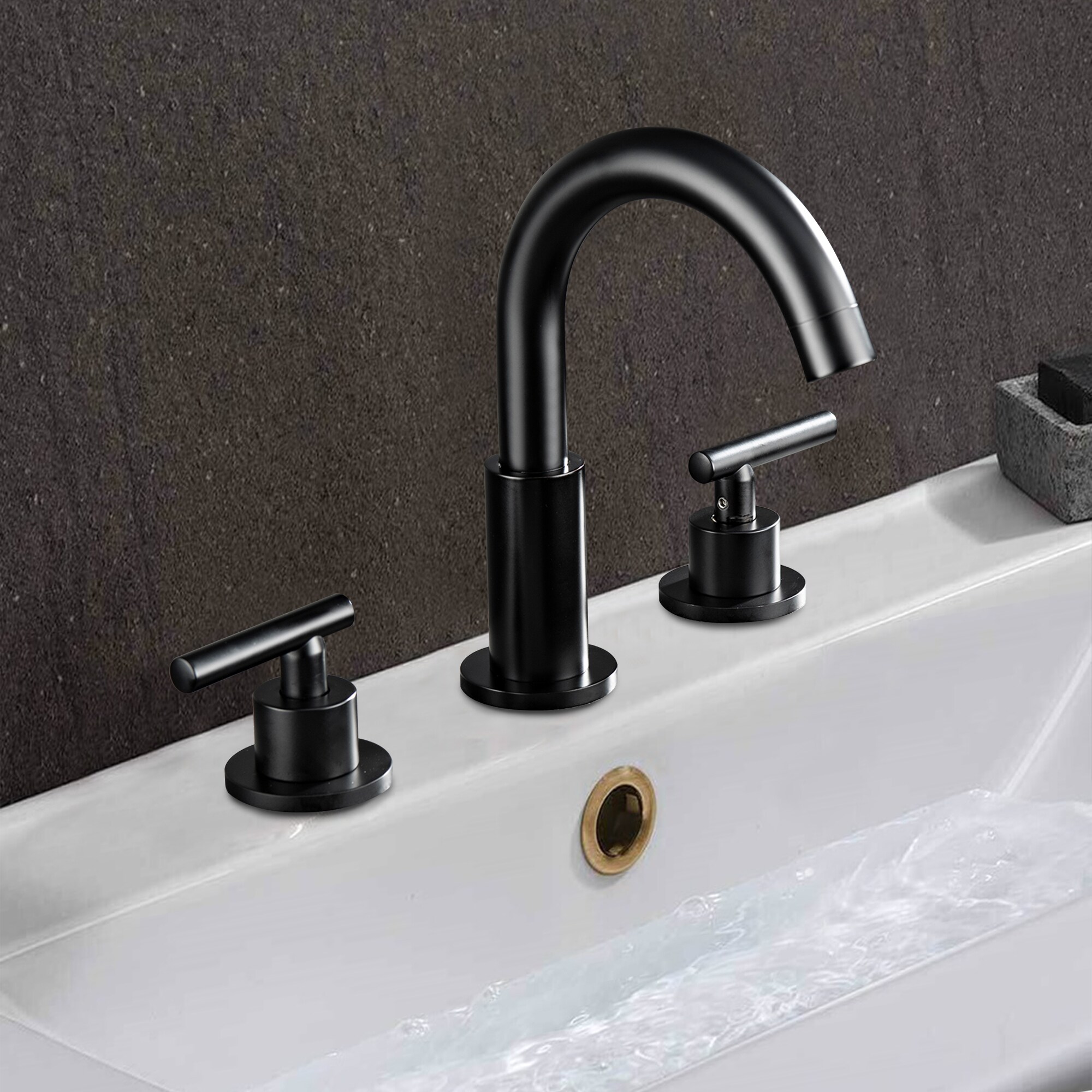 WELLFOR Widespread bath faucet Matte Black Widespread 2-Handle Swivel ...