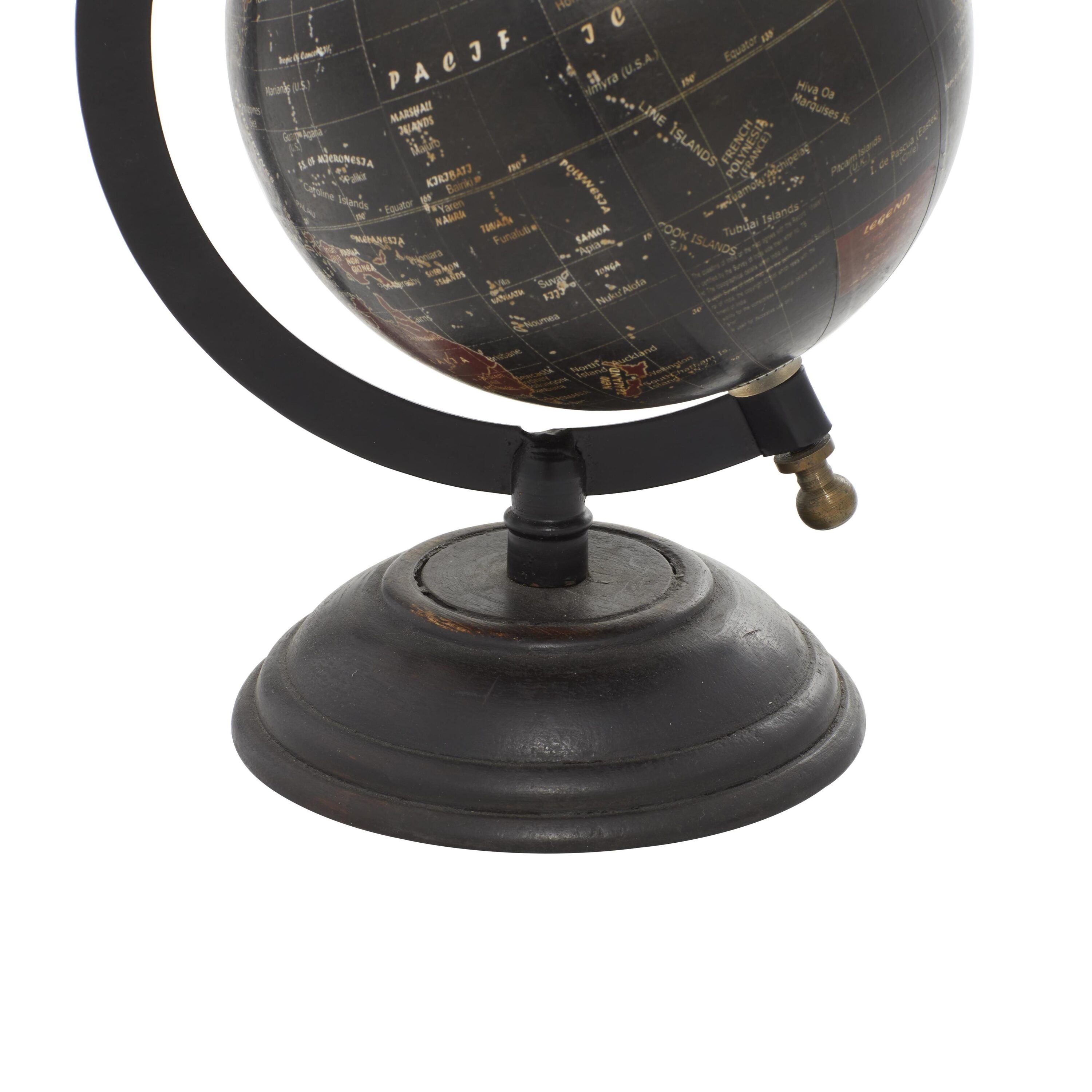 Black and Brown Mango Wood Decorative Globe with Metal Base