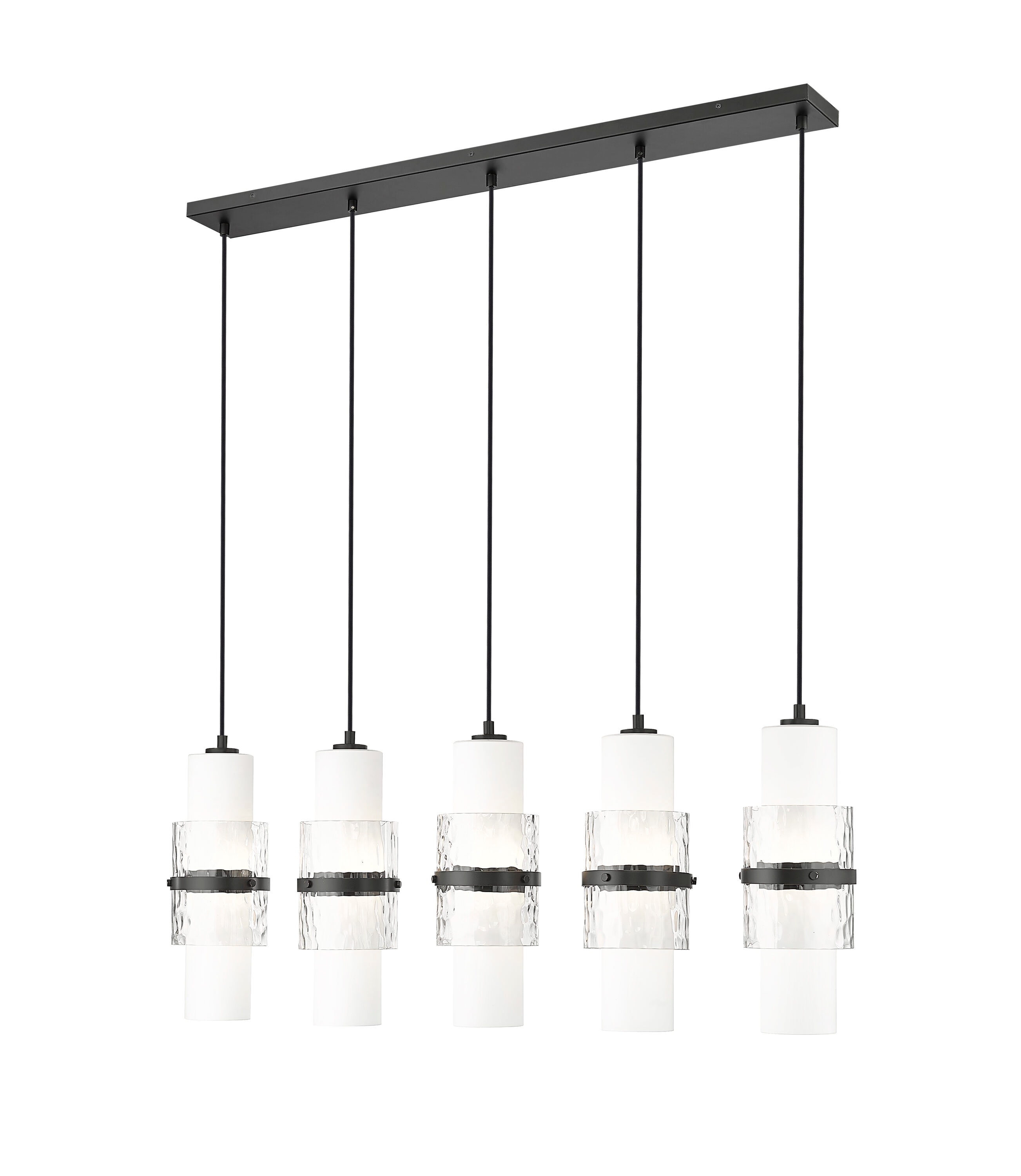 Cayden Matte Black 5-Light Linear Chandelier with Glass Shades