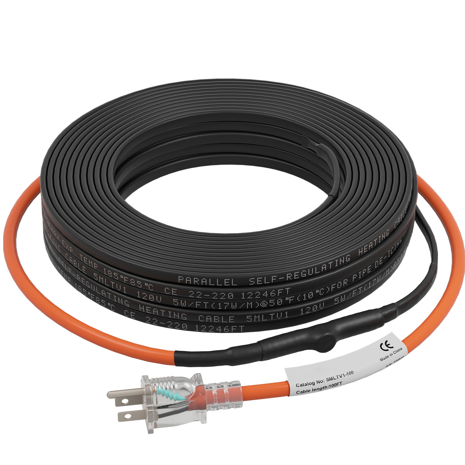 VEVOR SCZDWGDJRDLD01550V1 Self-Regulating Pipe Heating Cable  100-feet 5W/ft Heat Tape for Pipes Freeze Protection  Protects PVC Hose  Metal and Plastic Pipe from Freezing  120V