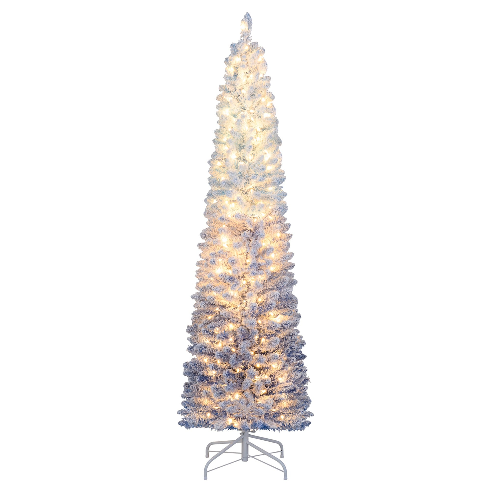 LIVIZA 6-ft Pre-lit Pencil Flocked Blue Artificial Christmas Tree with Yellow LED Lights