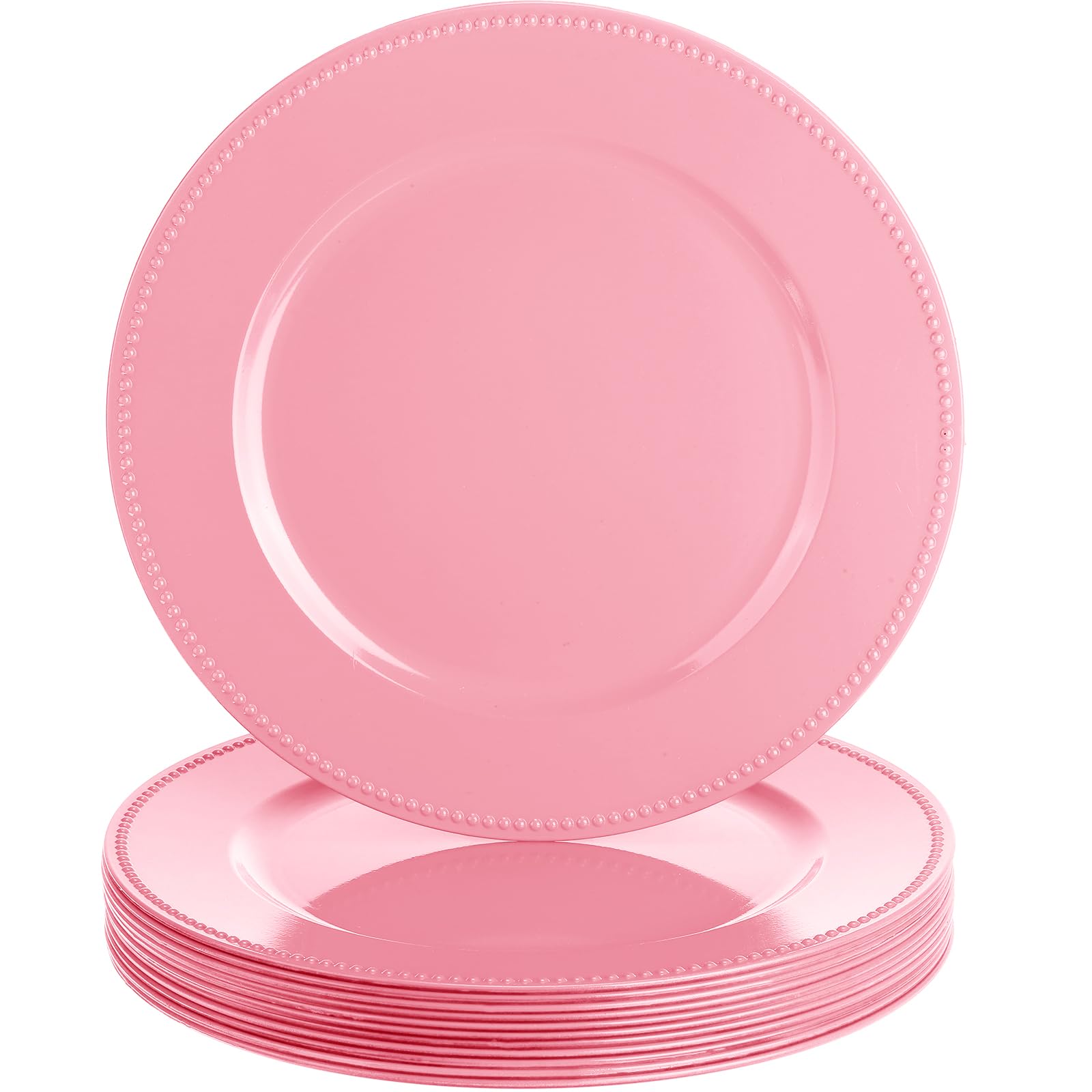 Aoibox  Metallic Pink Beaded Round Charger Plates 13 Inch Plastic Special Event Table Decor Set of 12