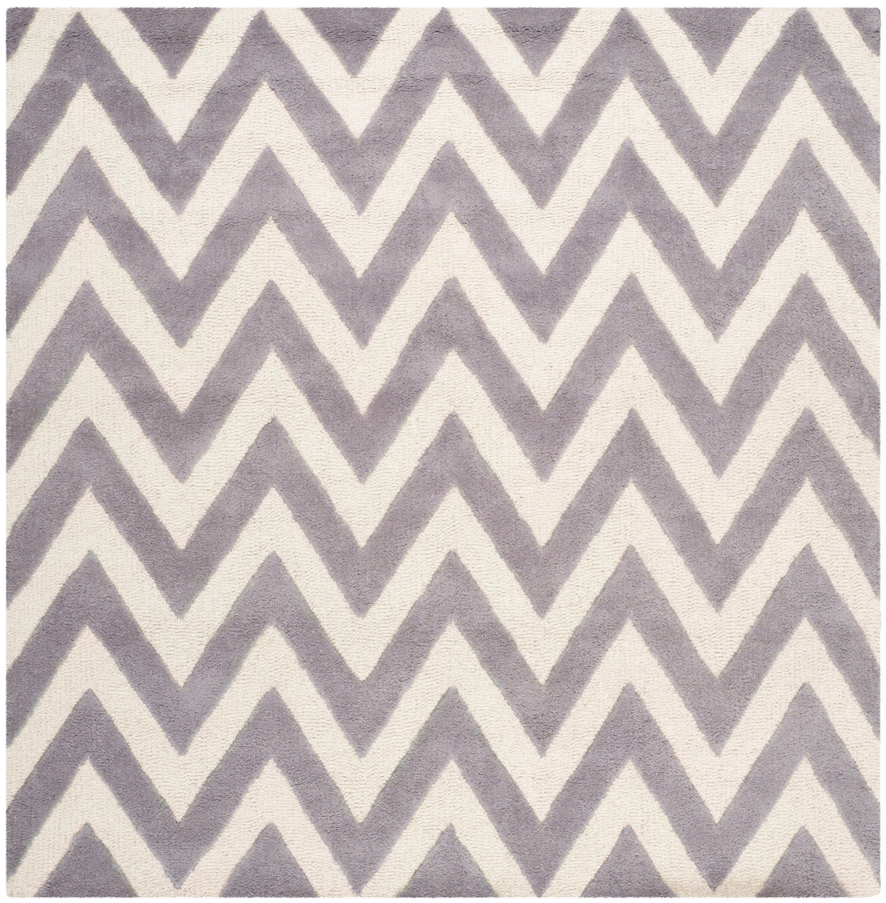 Silver and Ivory 4' Square Hand-Tufted Wool Area Rug