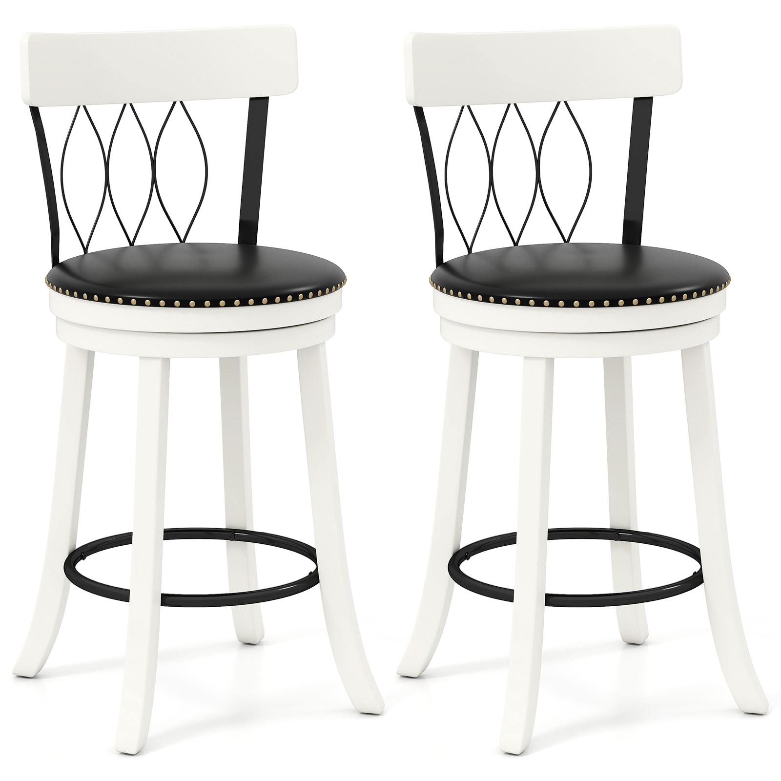  ID12866BS24 Bar Stools White 26-in H Counter height Square seat Upholstered Swivel Wood Bar Stool and Back