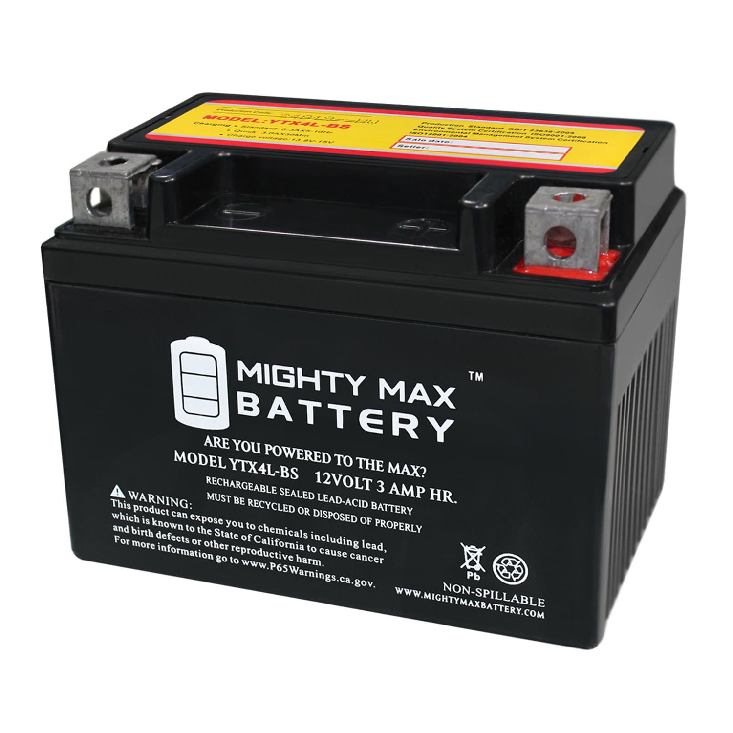 Mighty Max Battery YTX4L-BS 12V 3Ah 50CCA ATV Power Equipment Battery -  Maintenance-Free, Rechargeable, High Performance in the Power Equipment Batteries  department at
