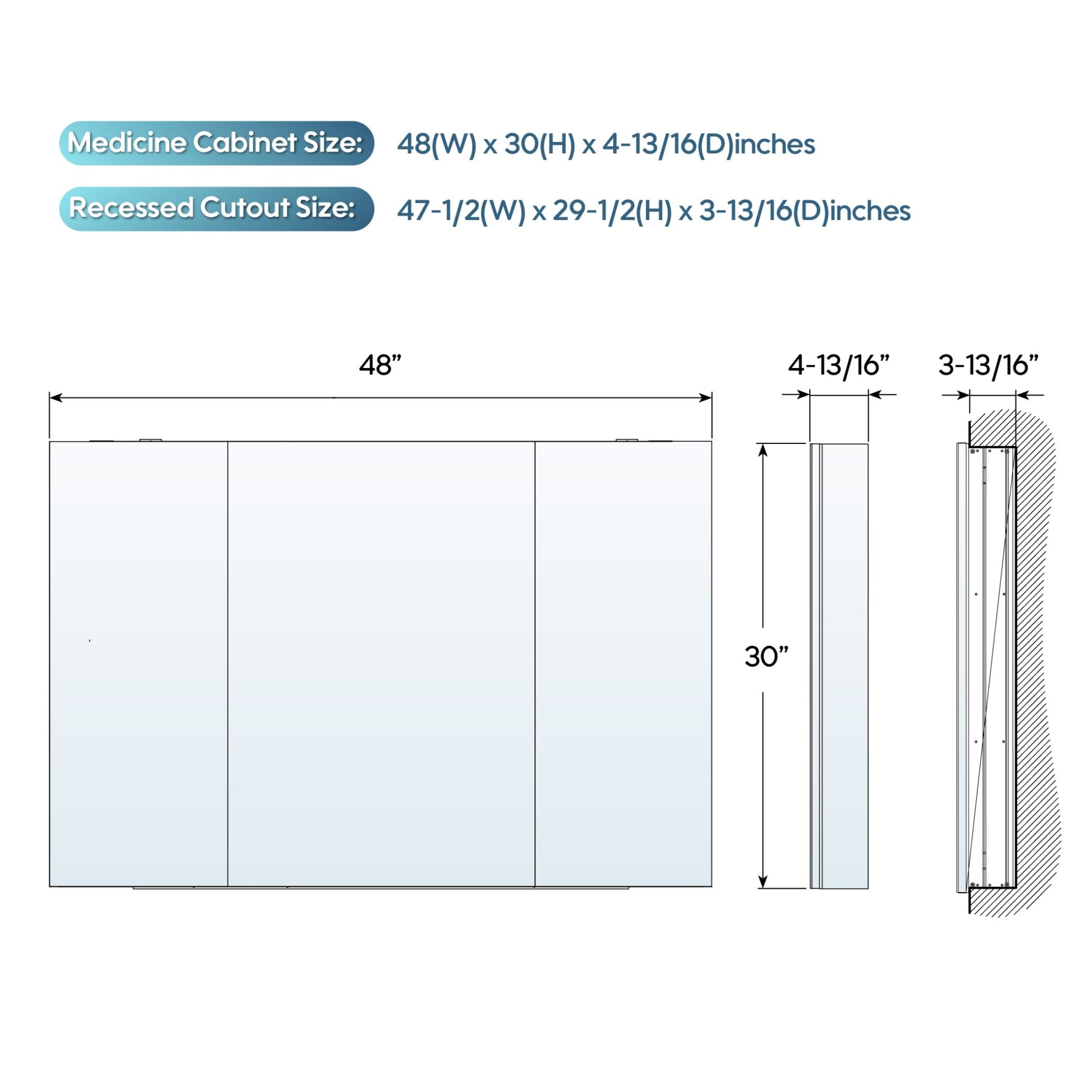 WELLFOR ROSA122412LRR Bathroom-Medicine-Cabinets - View #4
