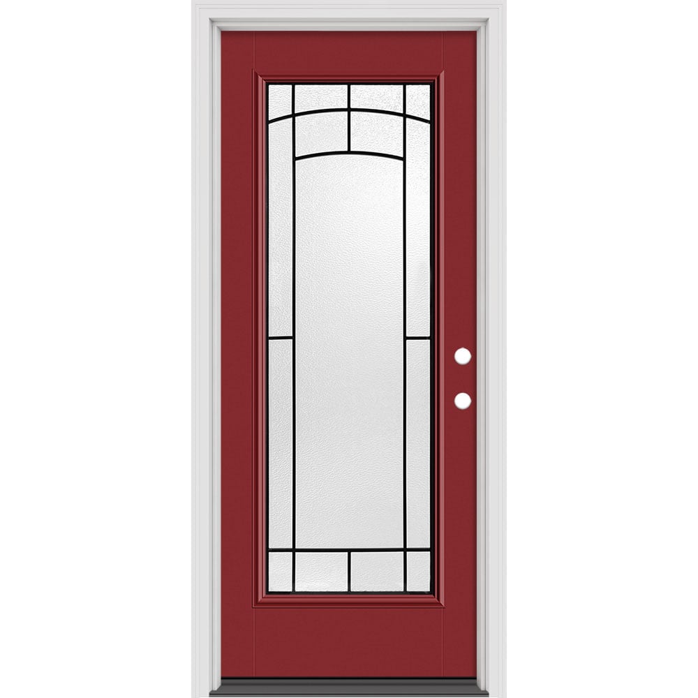 Masonite 631726 Brooklyn 32-in x 80-in x 4-9/16-in Fiberglass Full lite Right-hand inswing Woodhaven Painted Prehung Slab Front Door with Brickmould Solid core