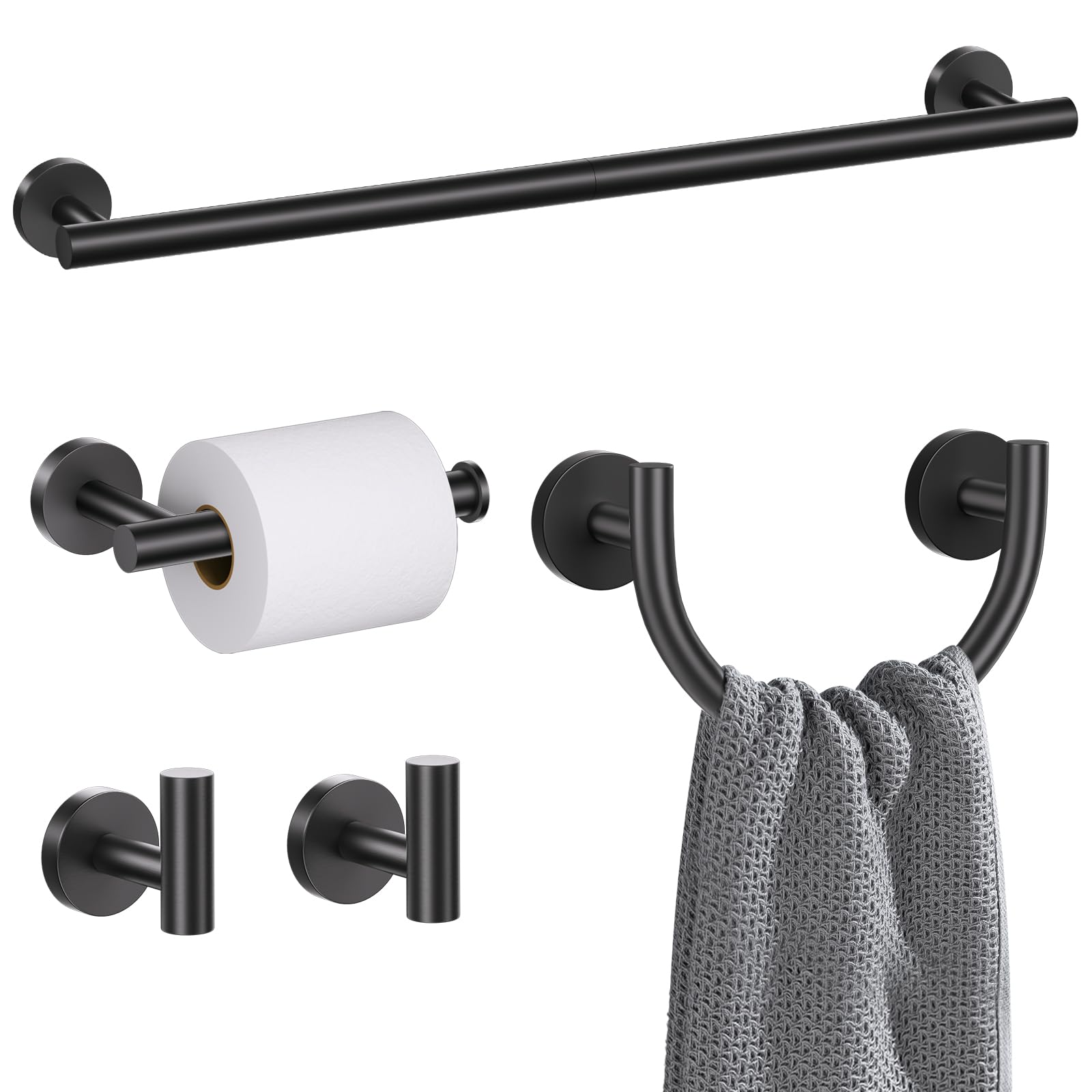 TNSO - Matte Black Set A SUS304 Stainless Steel Bathroom Hardware Accessory Kit Wall Mounted Towe...