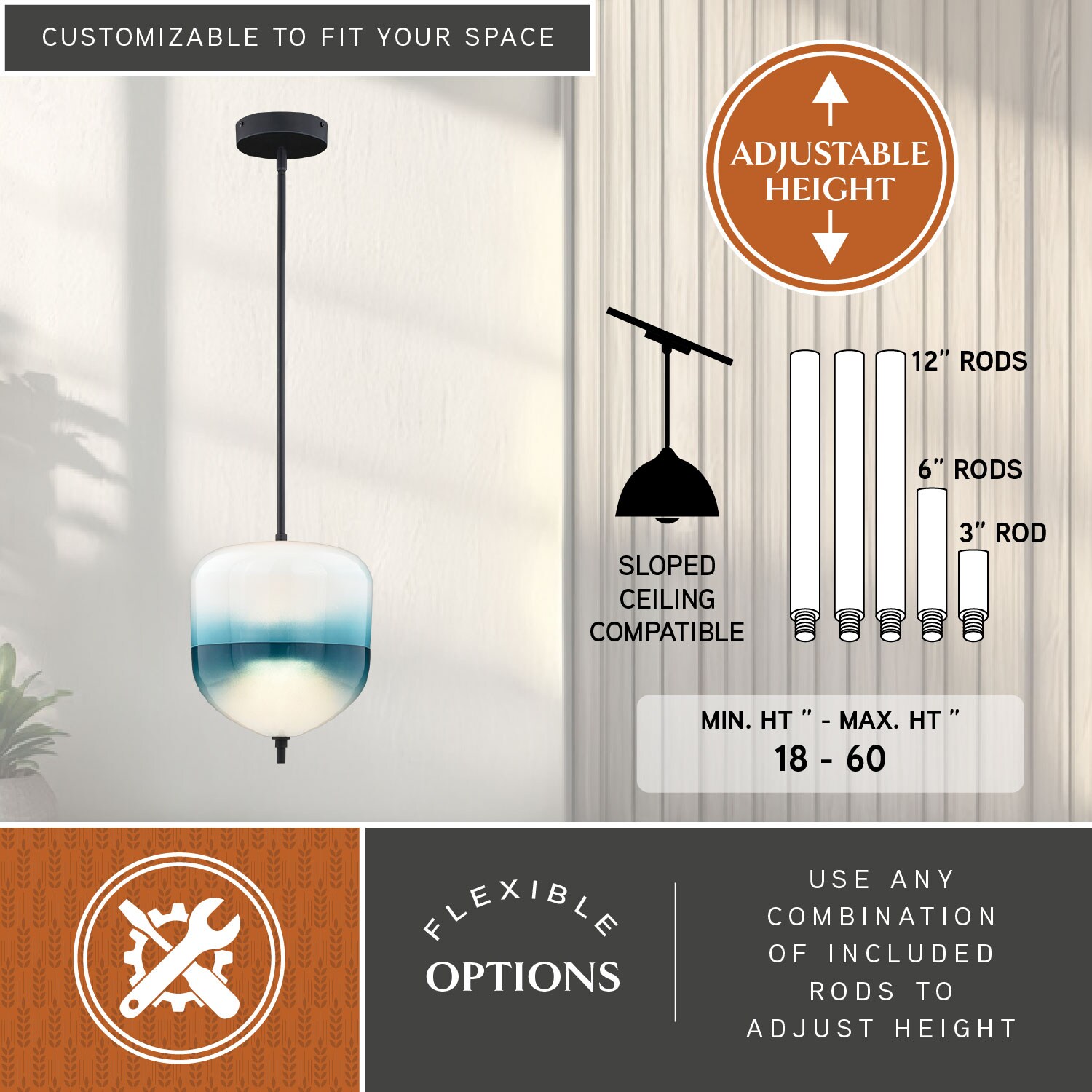 Somerset 9.25" LED Mini Pendant in Oil Rubbed Bronze with Blue Ombre Glass