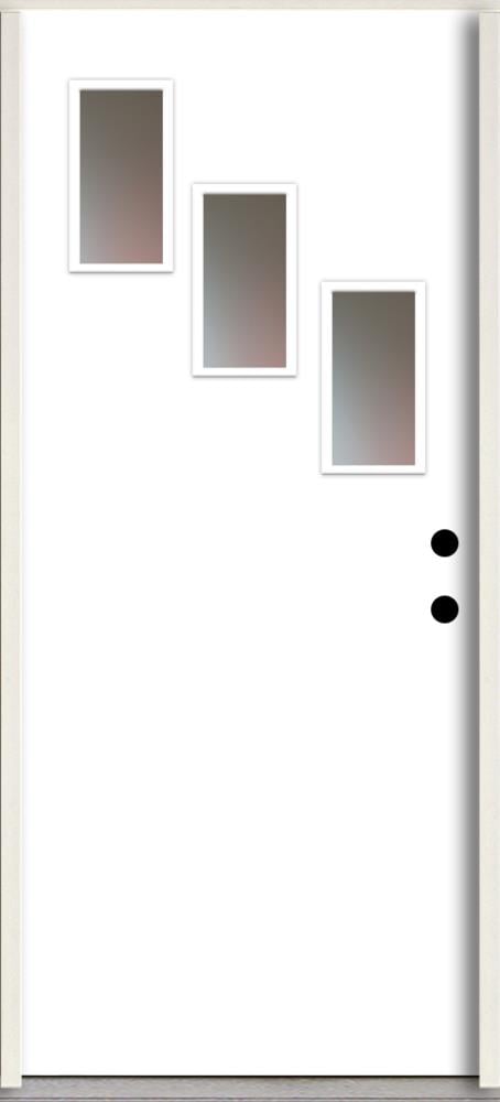 RELIABILT LO1062435 Spotlights 36-in x 80-in x 4-5/8-in Fiberglass 1/4 lite Left-hand inswing Primed Unfinished Prehung Front Door Insulating core
