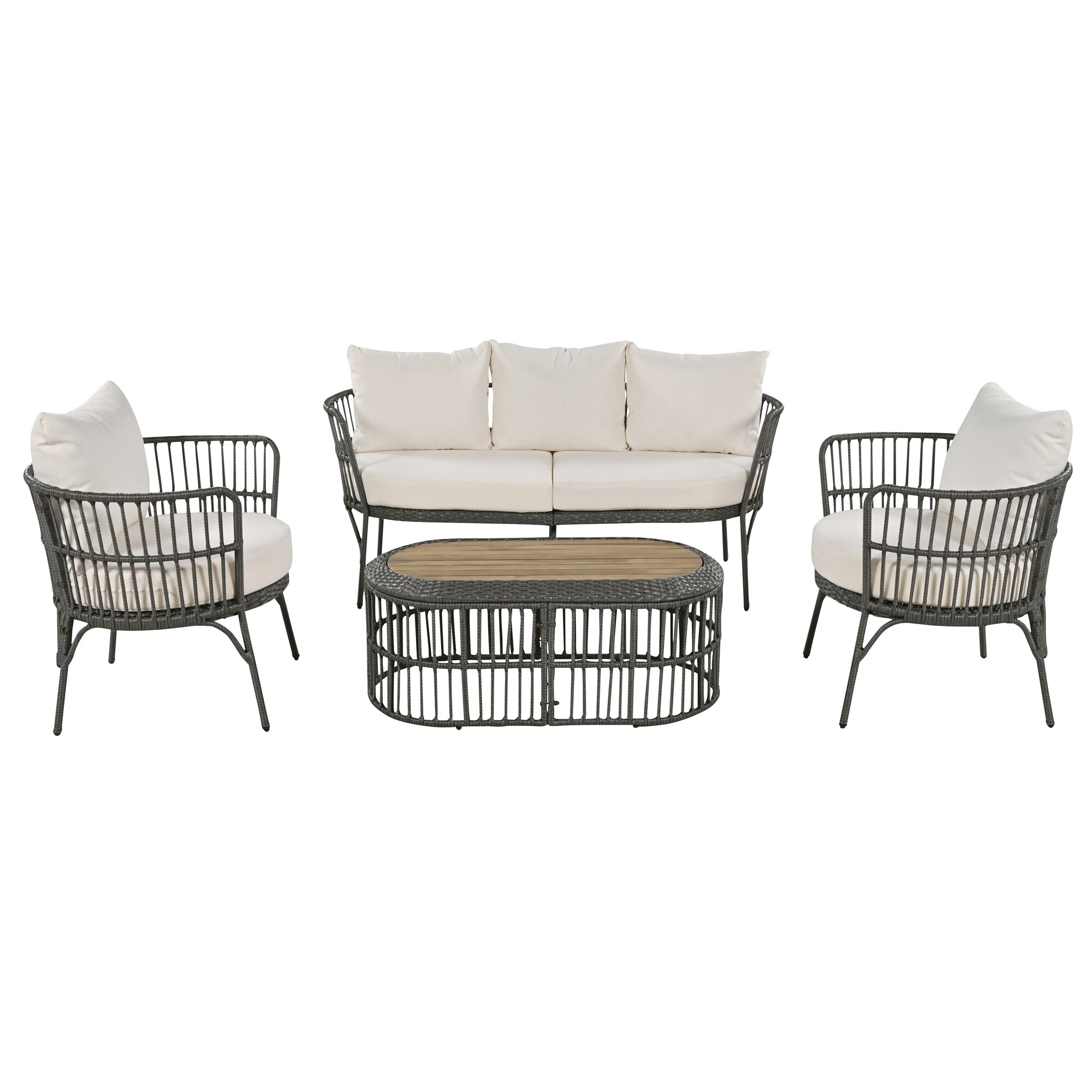 Bayfeve BFTM-8E-PCS 4 -Piece Rattan Patio Conversation Set with Off-white Cushions