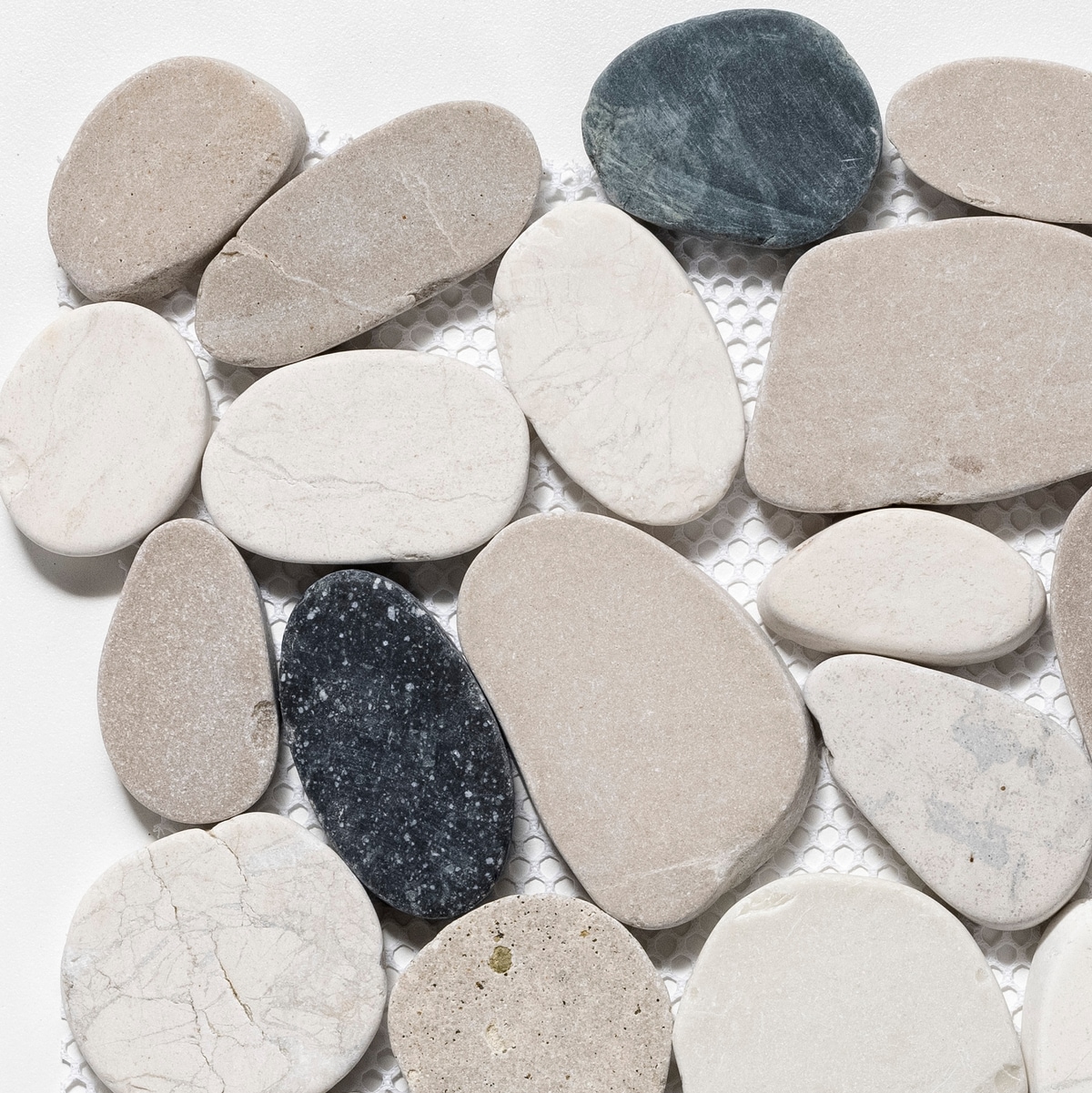 Tile Connection SC5X7XS3PBWT (Sample) Sliced Pebble White/Black/Tan 4-in x 6-in Honed Quartz Pebble Thinset Mortar Tile