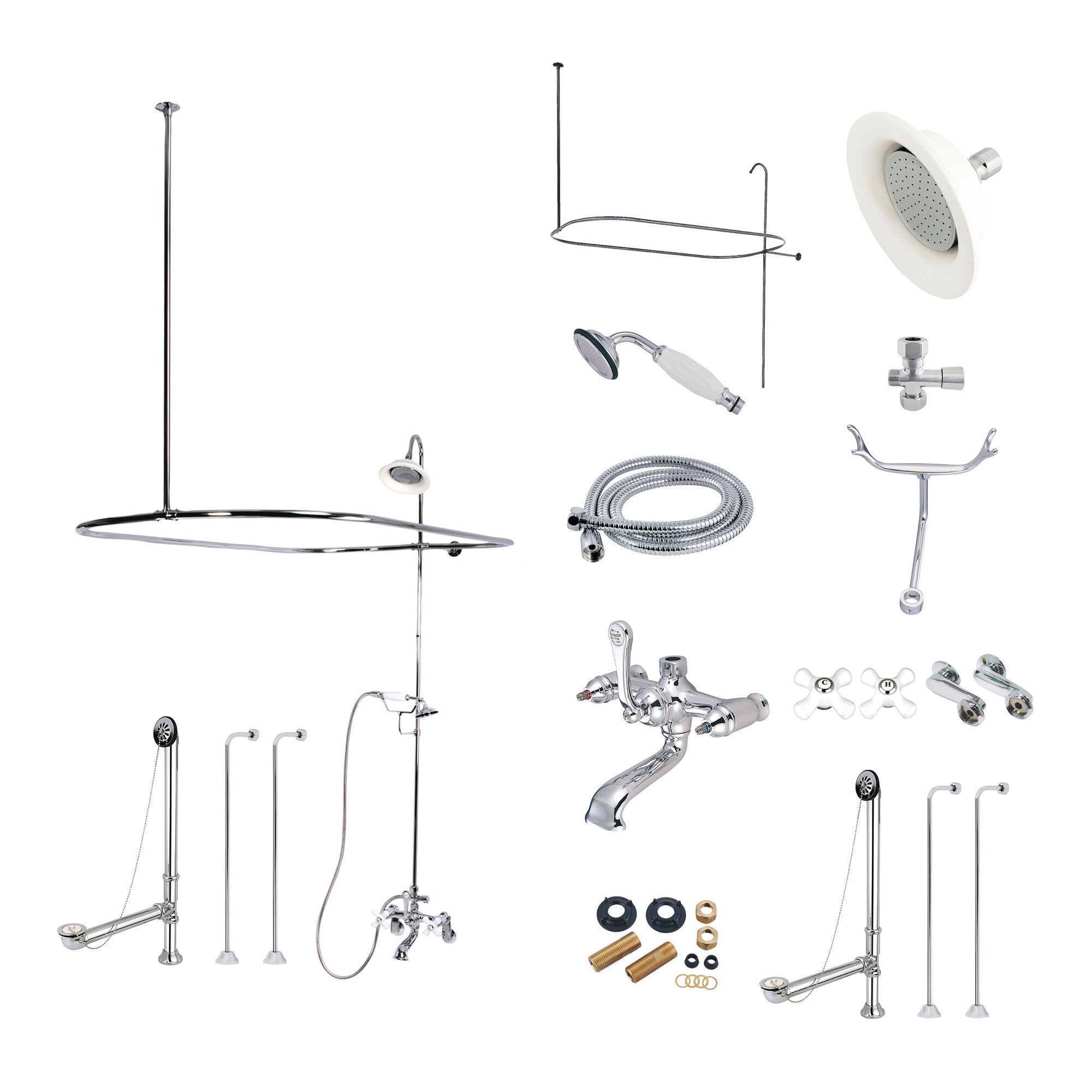 Kingston Brass WLCCK1141PX Vintage Polished chrome 3-handle Wall-mount Low-arc Bathtub Faucet with Hand Shower ( Valve Included )