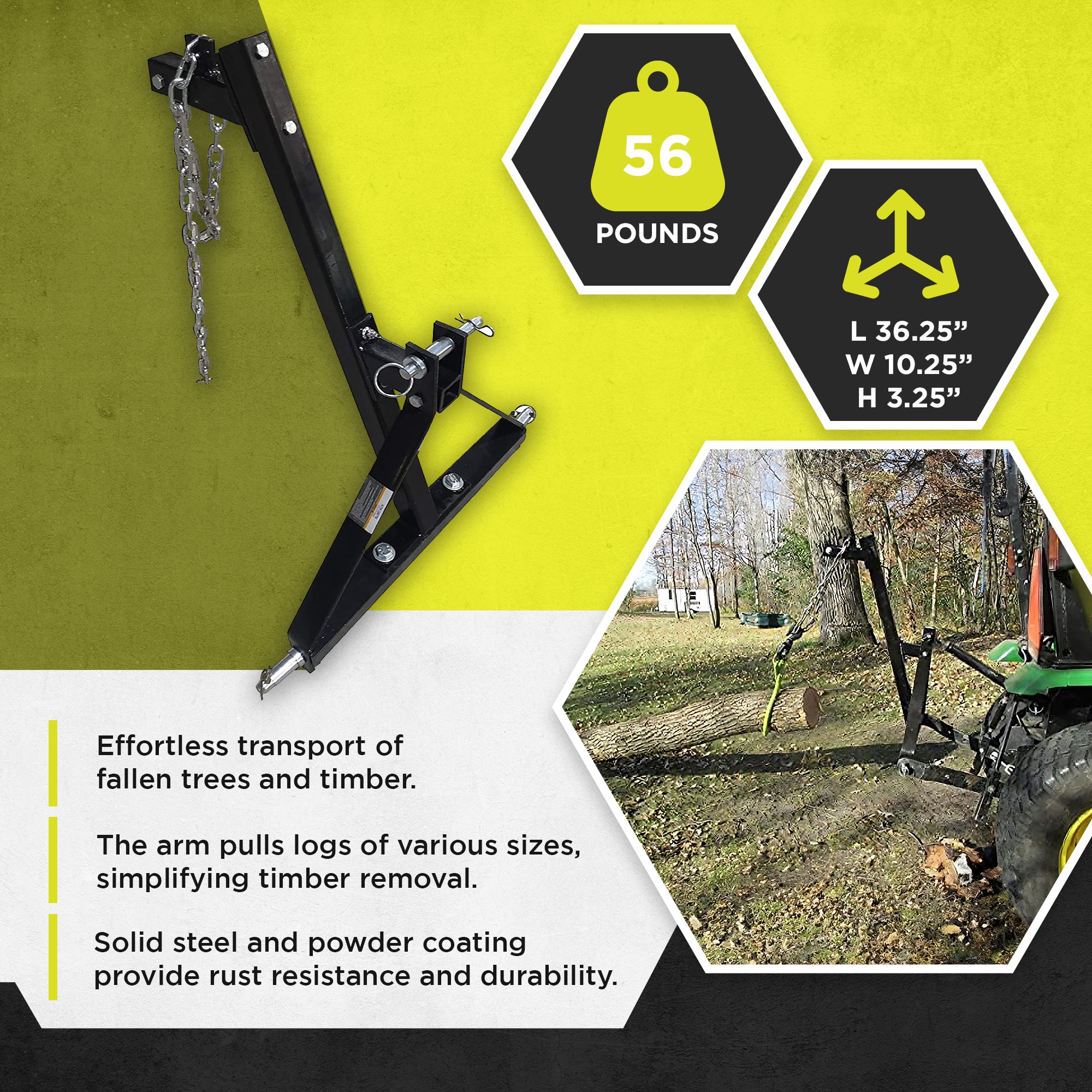 Heavy Duty Black Steel Log Skidding Arm with Chain