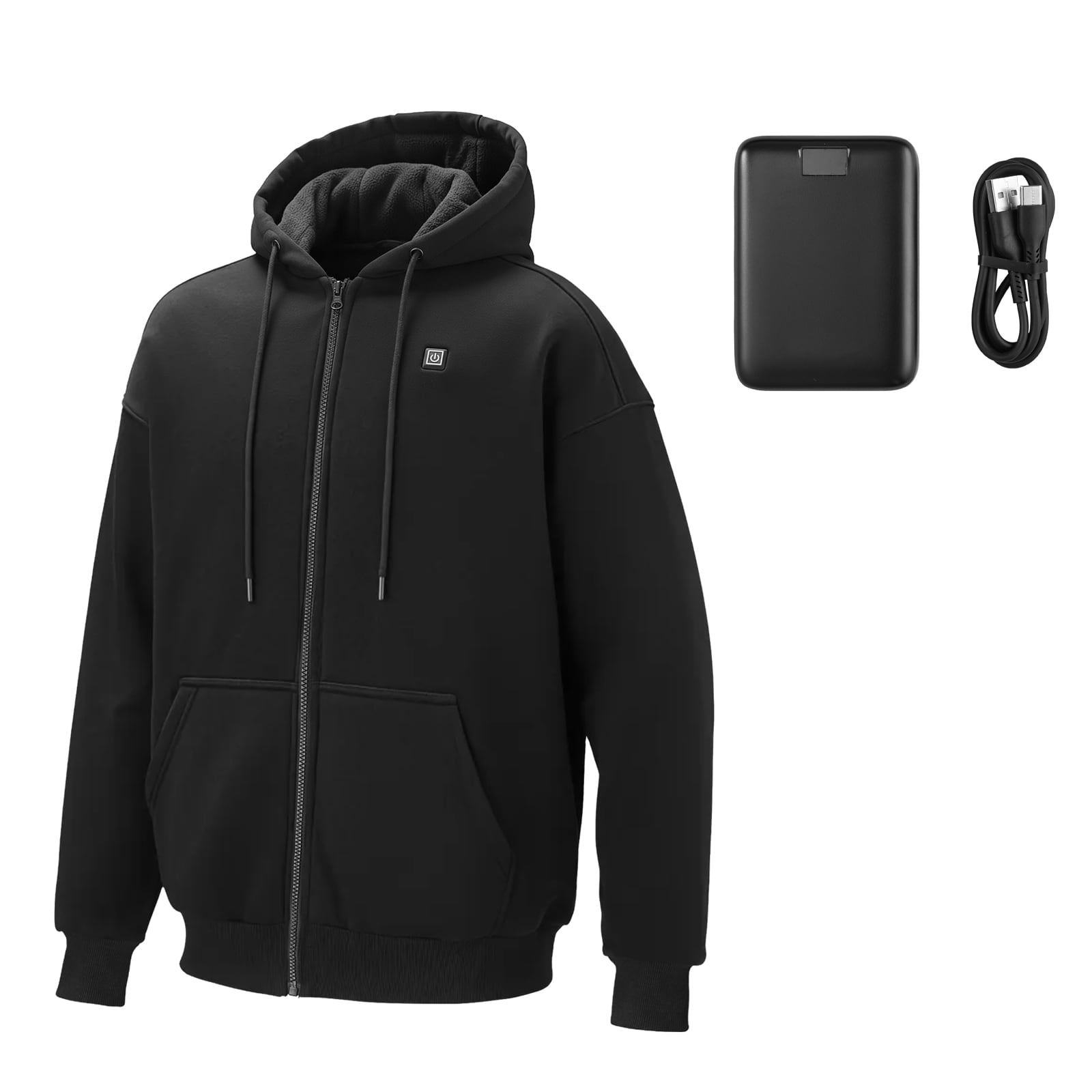 GIVIMO Heated Jacket Hoodie Unisex XXL Full Zip Heated Sweatshirt with 7.4V 16000-mAh Power Bank 5 Heating Zones and 3 Levels at 104 122 and 140 Degrees F Black