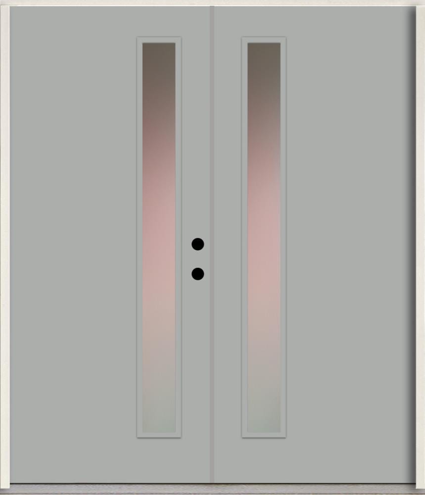 RELIABILT LO1065432 Spotlights 64-in x 80-in x Fiberglass 1/4 lite Left-hand inswing Infinity Gray Paint Painted Prehung Double Front Door Insulating core