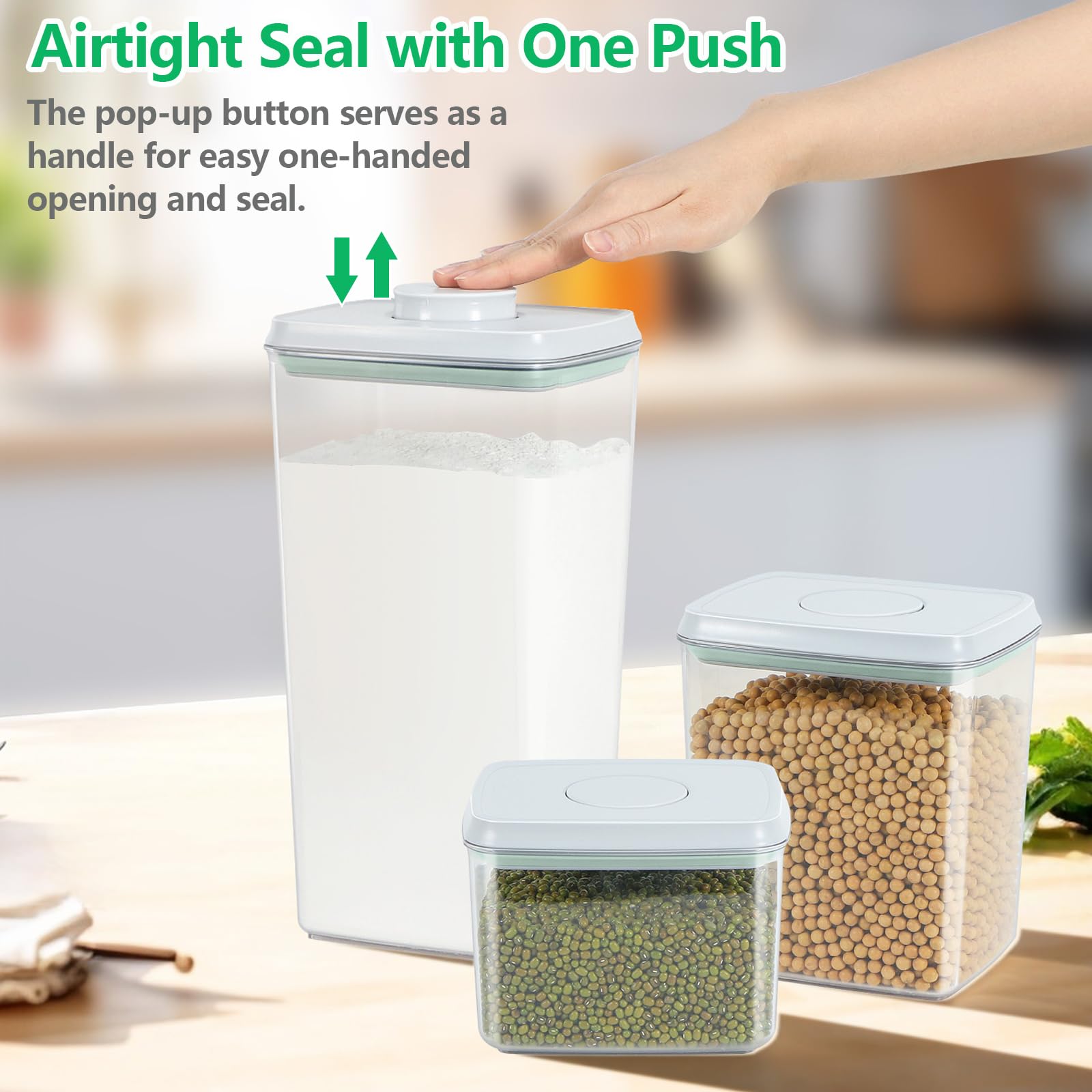 DHMHD 3 Pack Flour and Sugar Storage Containers with Popup Lid 1.26Qt 2 ...