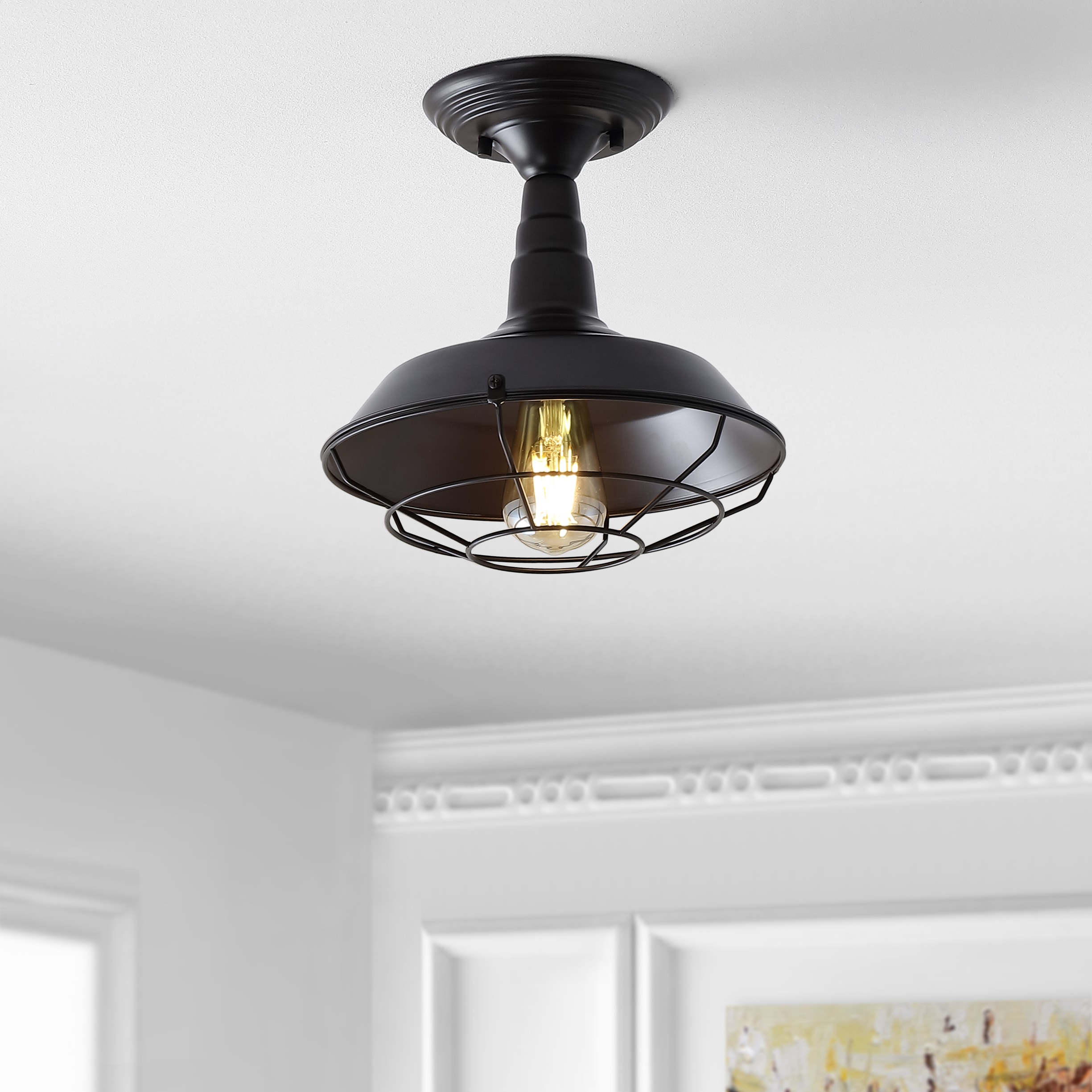 JONATHAN  Y JYL9517A Gabe 10.2" Metal Rustic French Country/Cottage 1 -Light 10.25-in Oil rubbed Bronze Semi Flush Mount Light