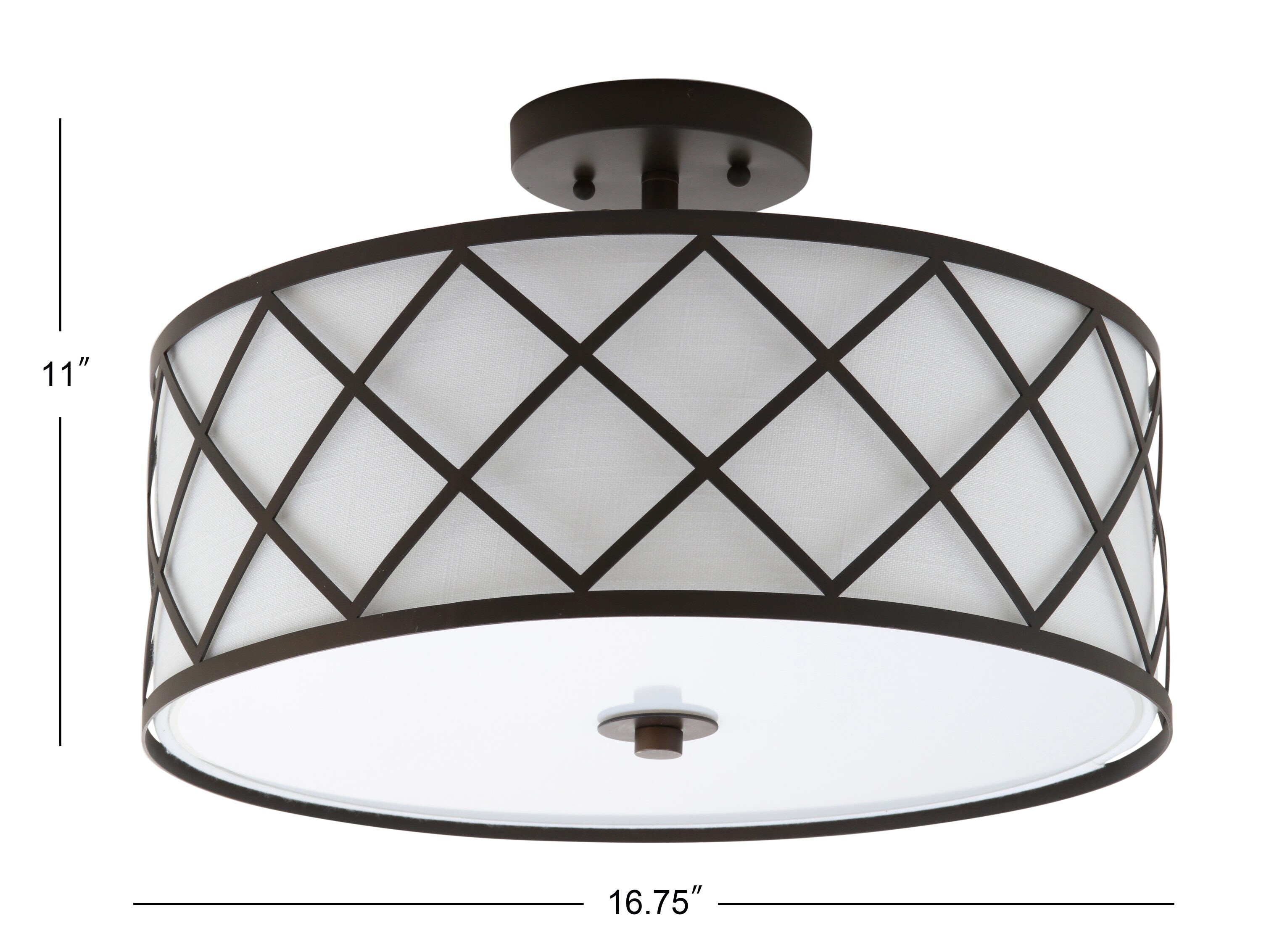 Transitional Elegance 16.75" Drum Flush Mount in Oil Rubbed Bronze with White Linen Shade