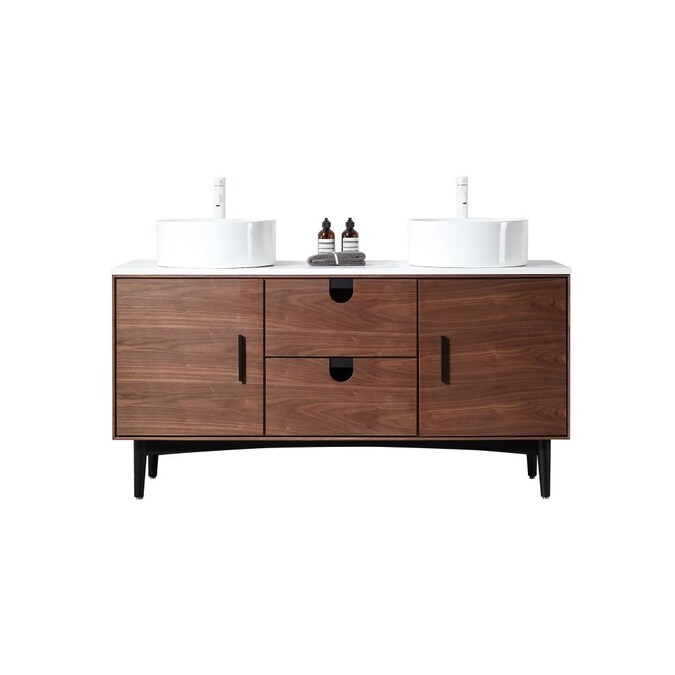 CARTISAN DESIGN Ceres 60-in Walnut Double Sink Bathroom Vanity with Pure  White Quartz Top in the Bathroom Vanities with Tops department at Lowes.com
