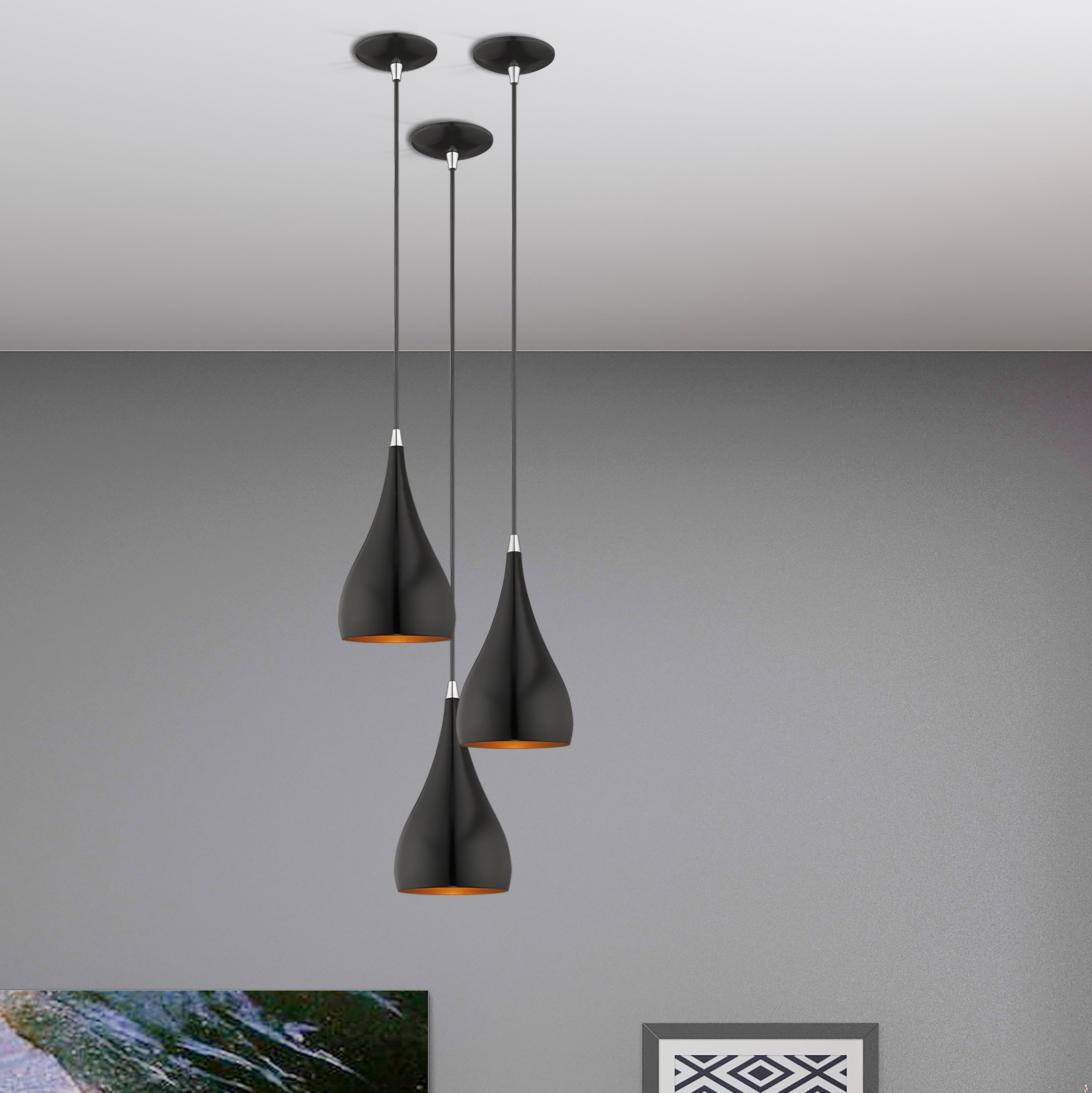 Amador Shiny Black and Gold Mini Pendant Light, 6.25" Indoor/Outdoor