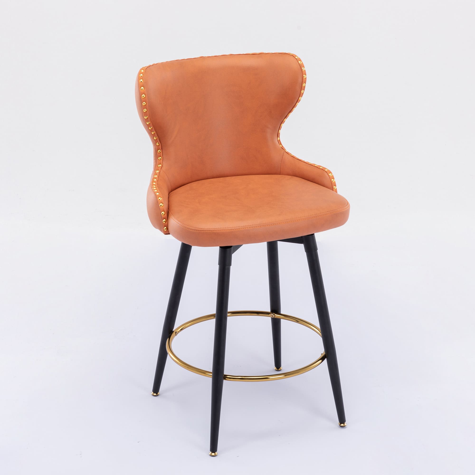 Clihome Bar Stools Set of 2 Orange 25.5 in H Tall Upholstered