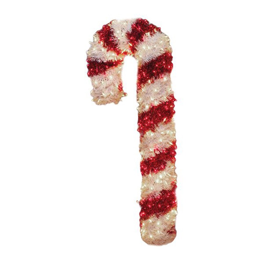 2 Pack Lighted Tinsel Candy Cane Outdoor Decoration-4ft 