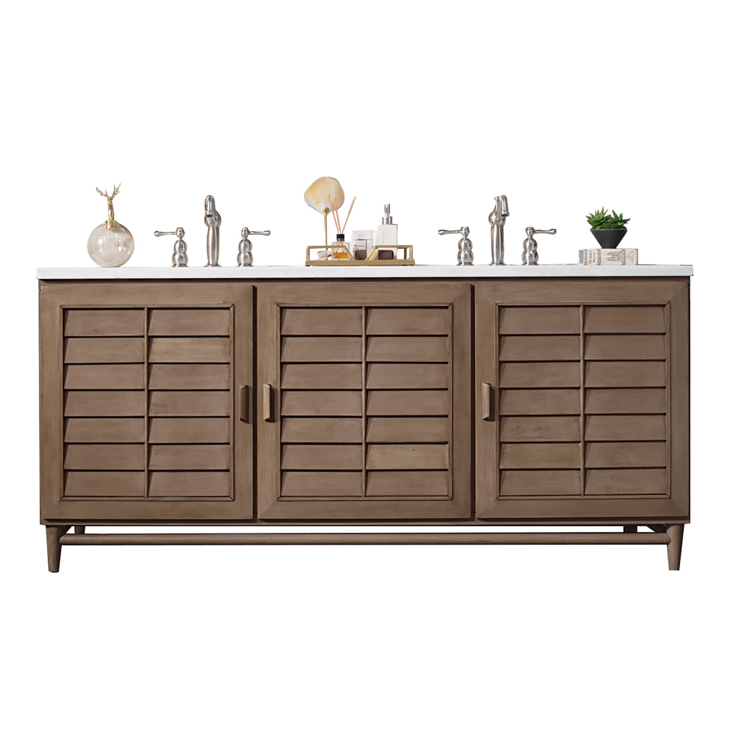 James Martin Vanities 620-V72-WW-3AF Portland 72-in Whitewashed Walnut Undermount Double Sink Bathroom Vanity with Arctic Fall Solid Surface Top