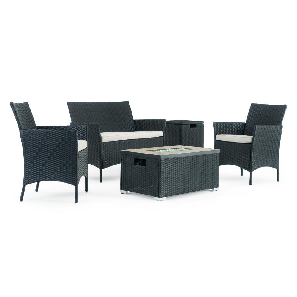 Sego Lily SL-SS4FT-11-BLK-K Kanab 4-Piece Wicker Patio Conversation Set with Off-white Cushions
