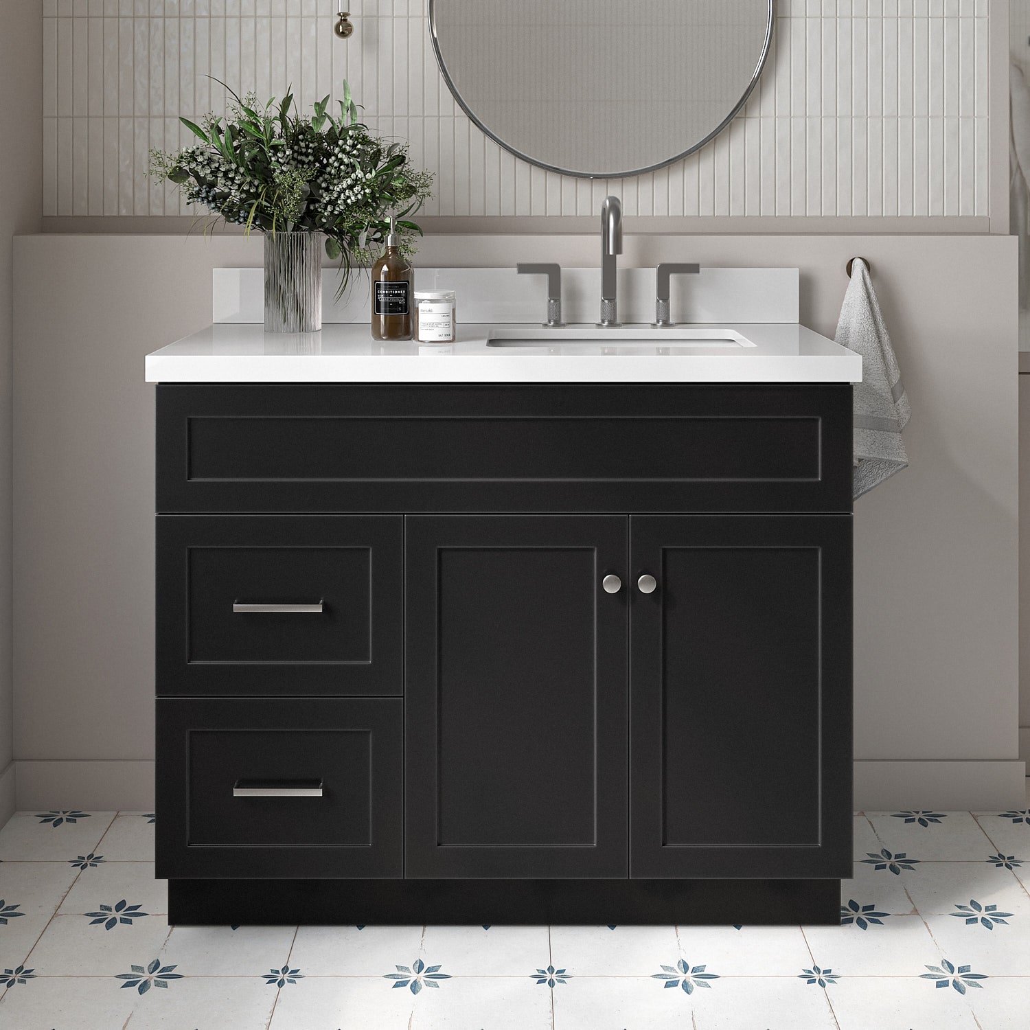 ARIEL F043SRWQRVOBLK Hamlet 43-in Black Undermount Single sink Bathroom Vanity with Pure White Quartz Quartz Top