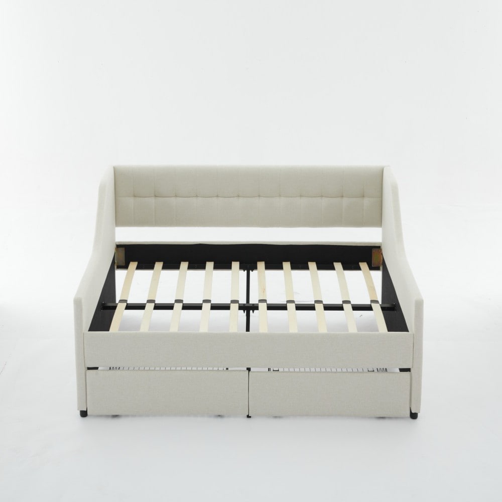 Clihome WM-1918WF77-AK Daybed with Trundle White Twin Metal Daybed Bed