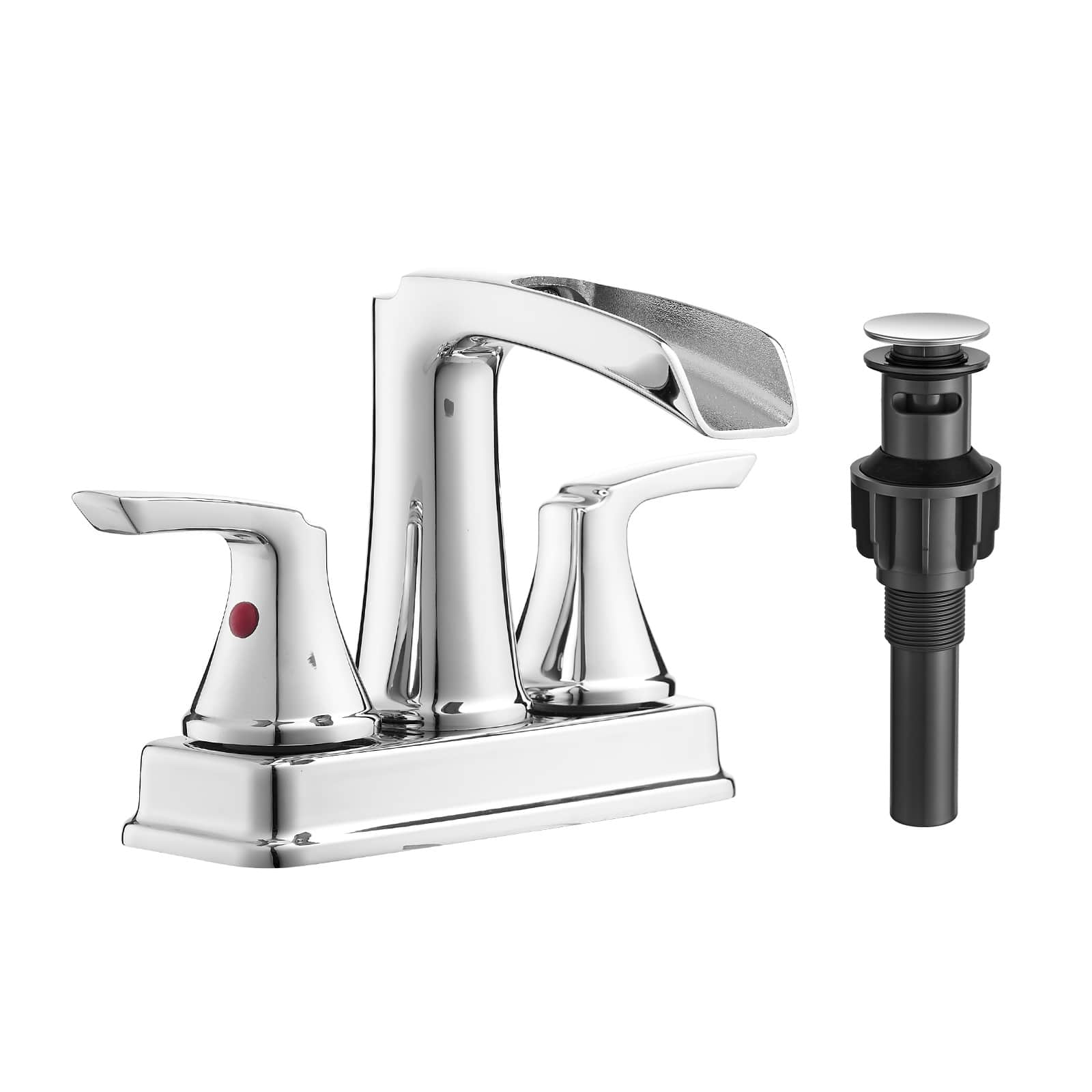 Rbied - 4in Centerset Waterfall Bathroom Faucet 2-Handle 3-Hole with Swivel Spout & Pop-Up Drain ...