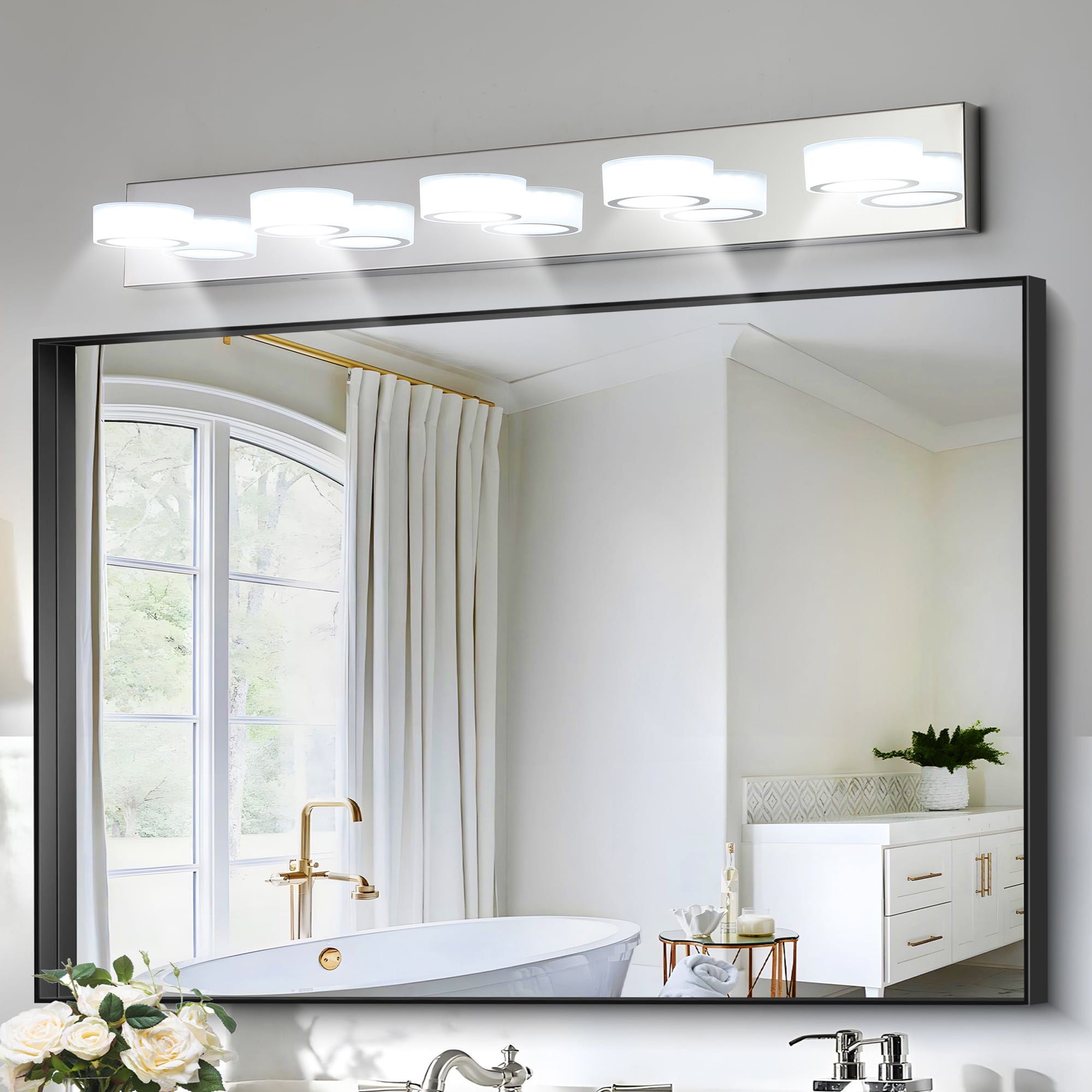 EXTRAUP YHLW1340P206815 5-Light LED Vanity Lights 37-in 5 -Light Polished Chrome Integrated LED Modern/contemporary Vanity light