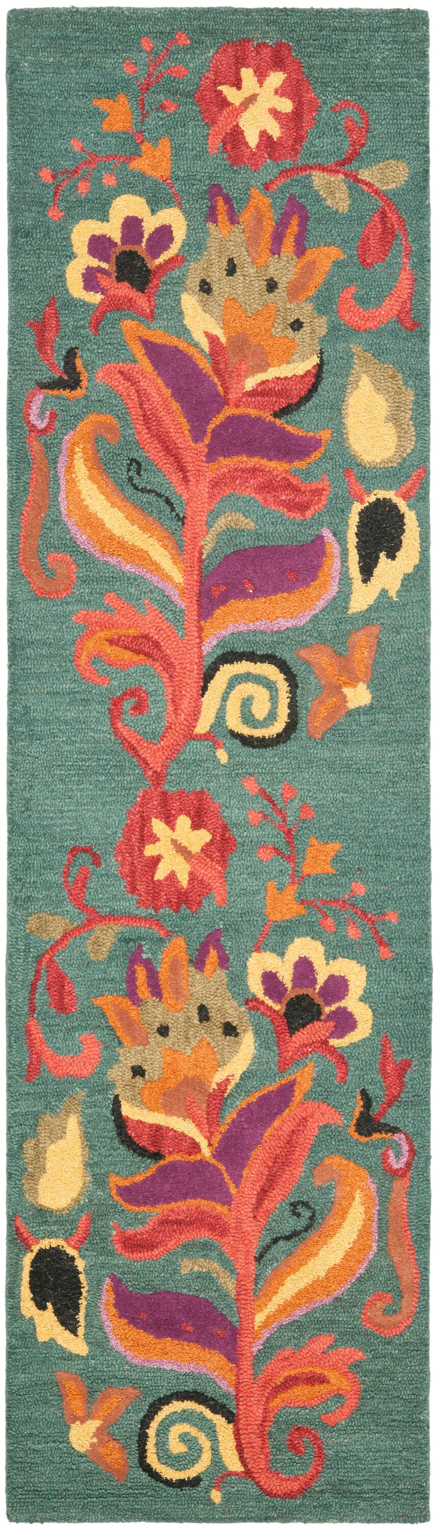 Handmade Blue Floral Wool Tufted Reversible Rug 27" x 8"