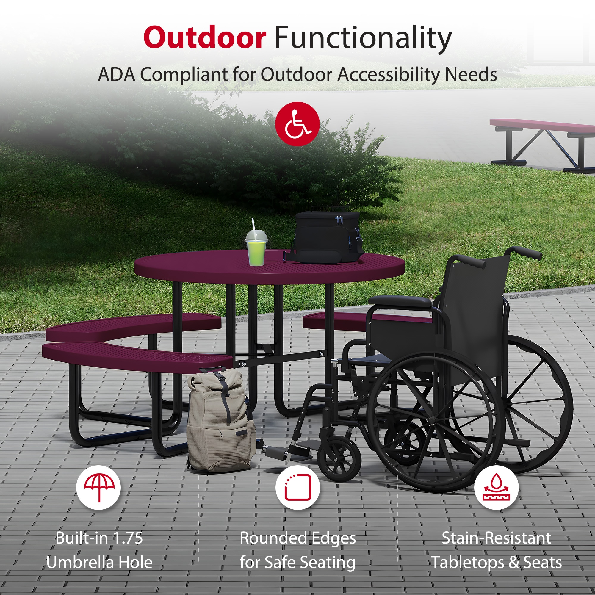 LeisureCraft T46ROP-ADA-BURGUNDY Picnic-Tables - Thumbnail View #4