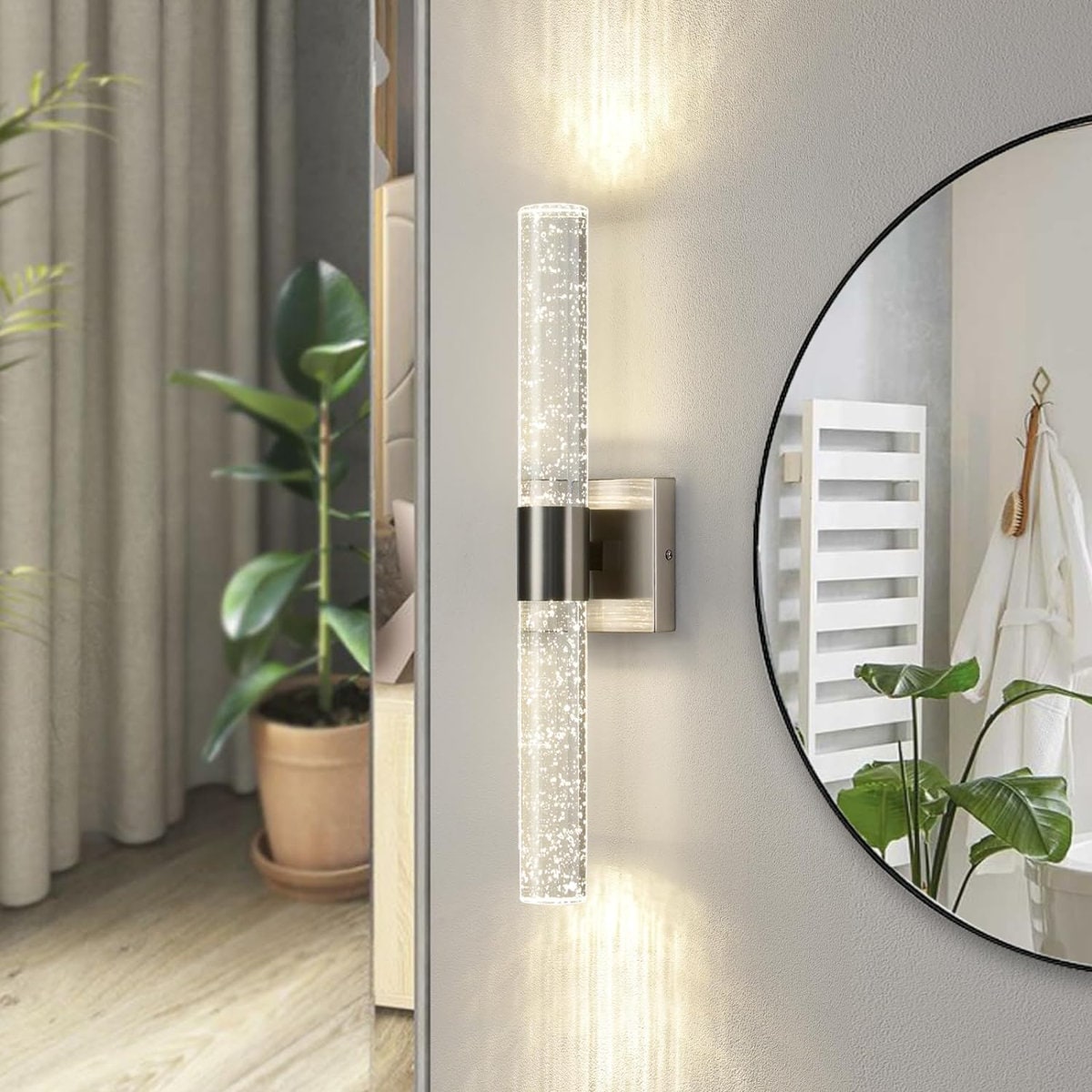 KAISITE Modern 2-Light Brushed Nickel Dimmable Wall Sconce With