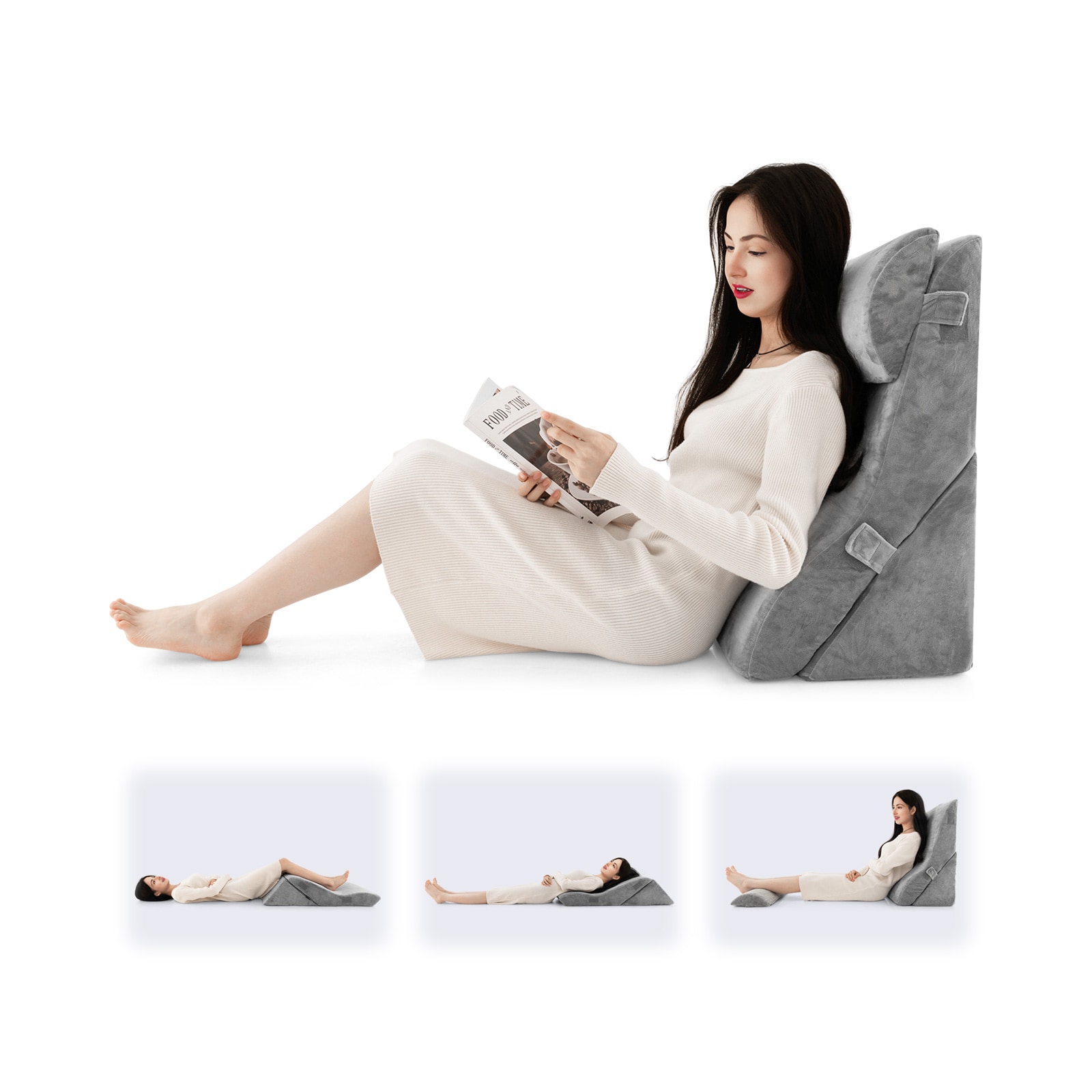 SUGIFT Adjustable Orthopedic Back Neck Leg Support 3-Pc 20-in x 13-in x 24-in Ergonomic Bed Wedge Pillow Set