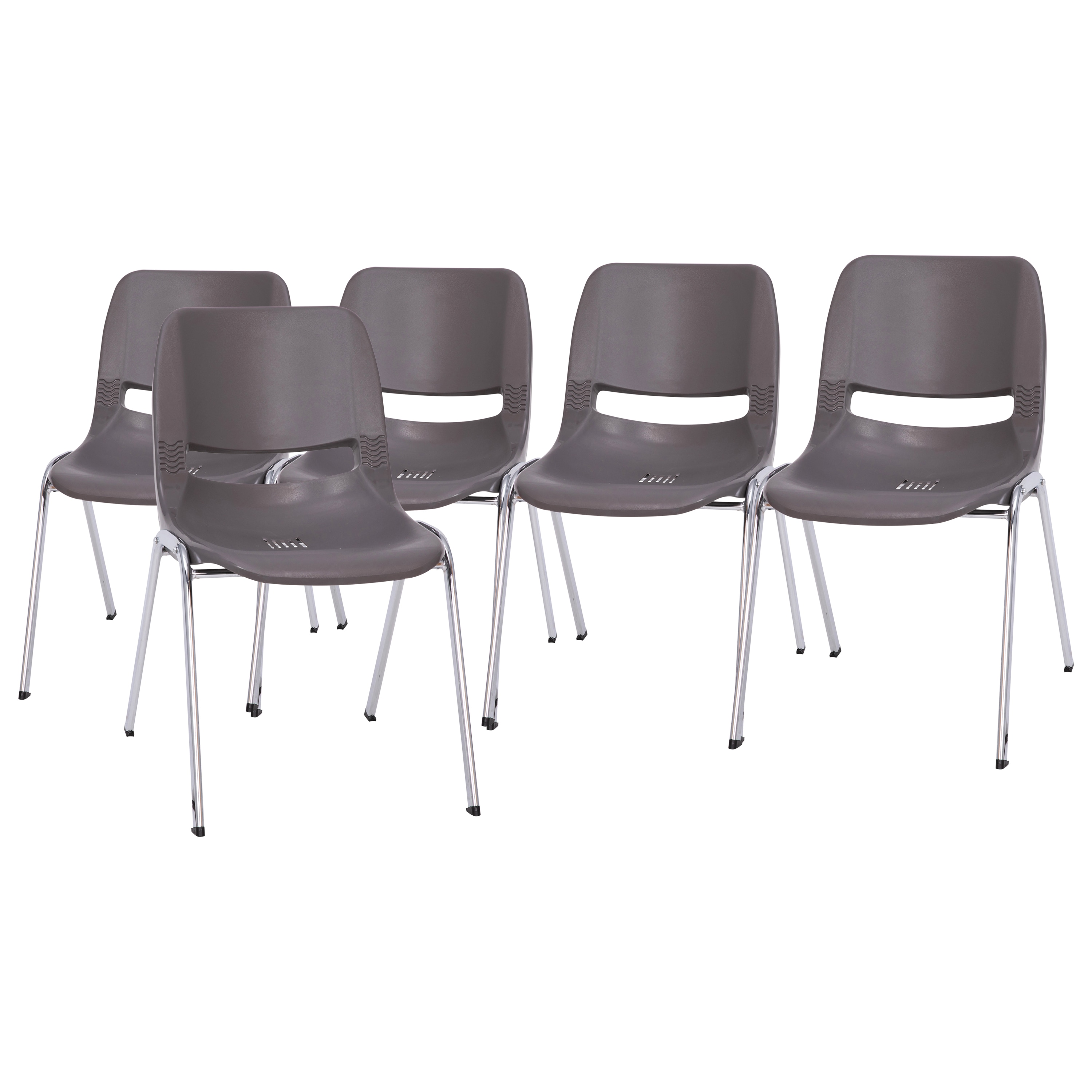 Flash Furniture 196861036477 HERCULES Series 880 lb Capacity Gray Ergonomic Shell Stack Chair with Chrome Frame and 18-in Seat Height; Set of 5