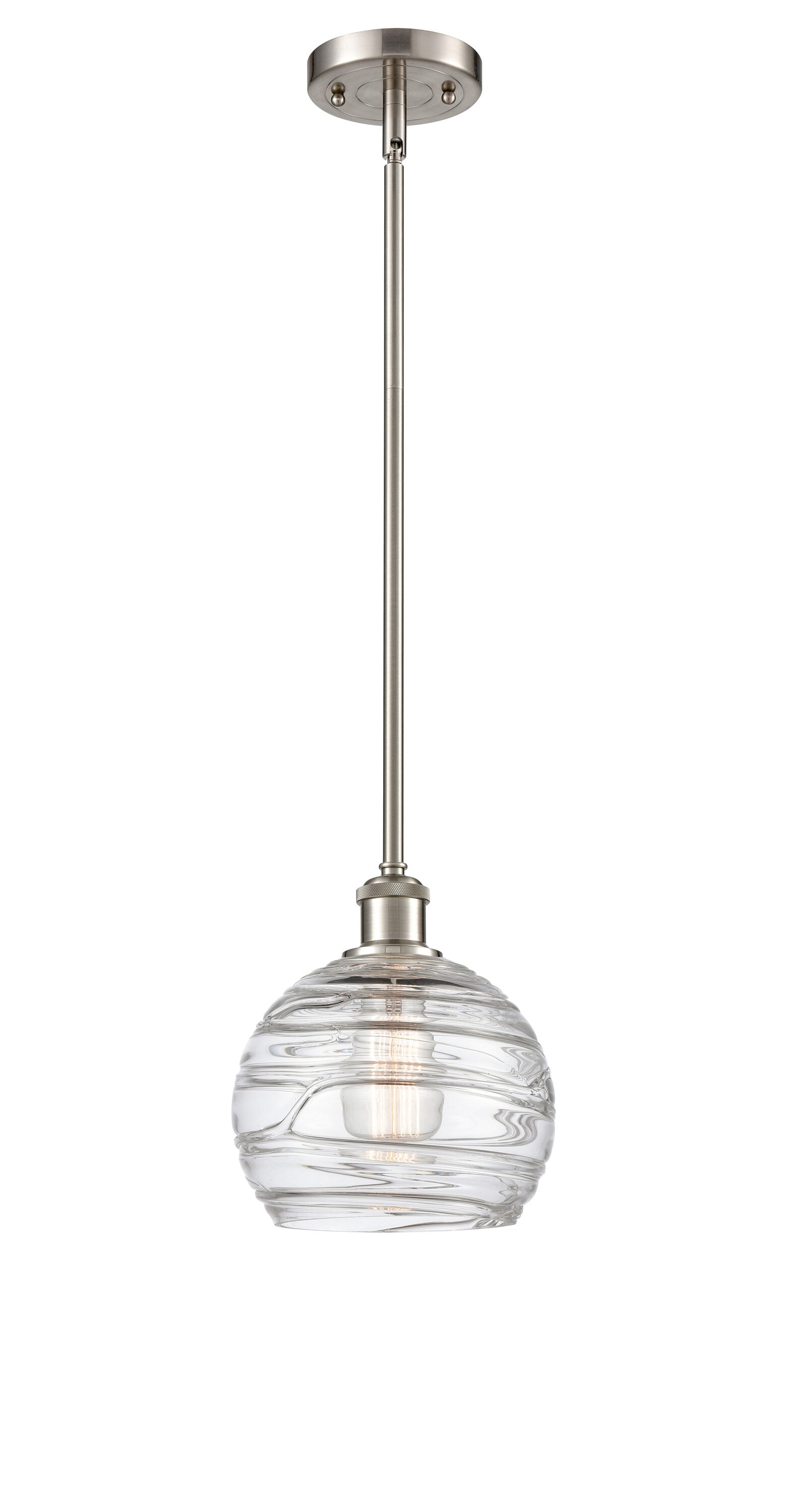 Innovations Lighting 516-1S-SN-G1213-8 Athens Deco Swirl 1 -Light Clear Deco Swirl, Brushed Satin Nickel Industrial Clear glass Globe Medium Hanging Pendant light