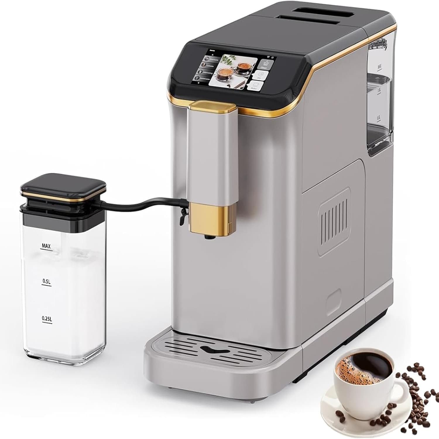 Qeetex LSHQQPHO-10EX4B77 Fully automatic coffee machine with grinder and automatic milk frothing with one-touch screen hot water function 20 bar pressure and 15 grind settings
