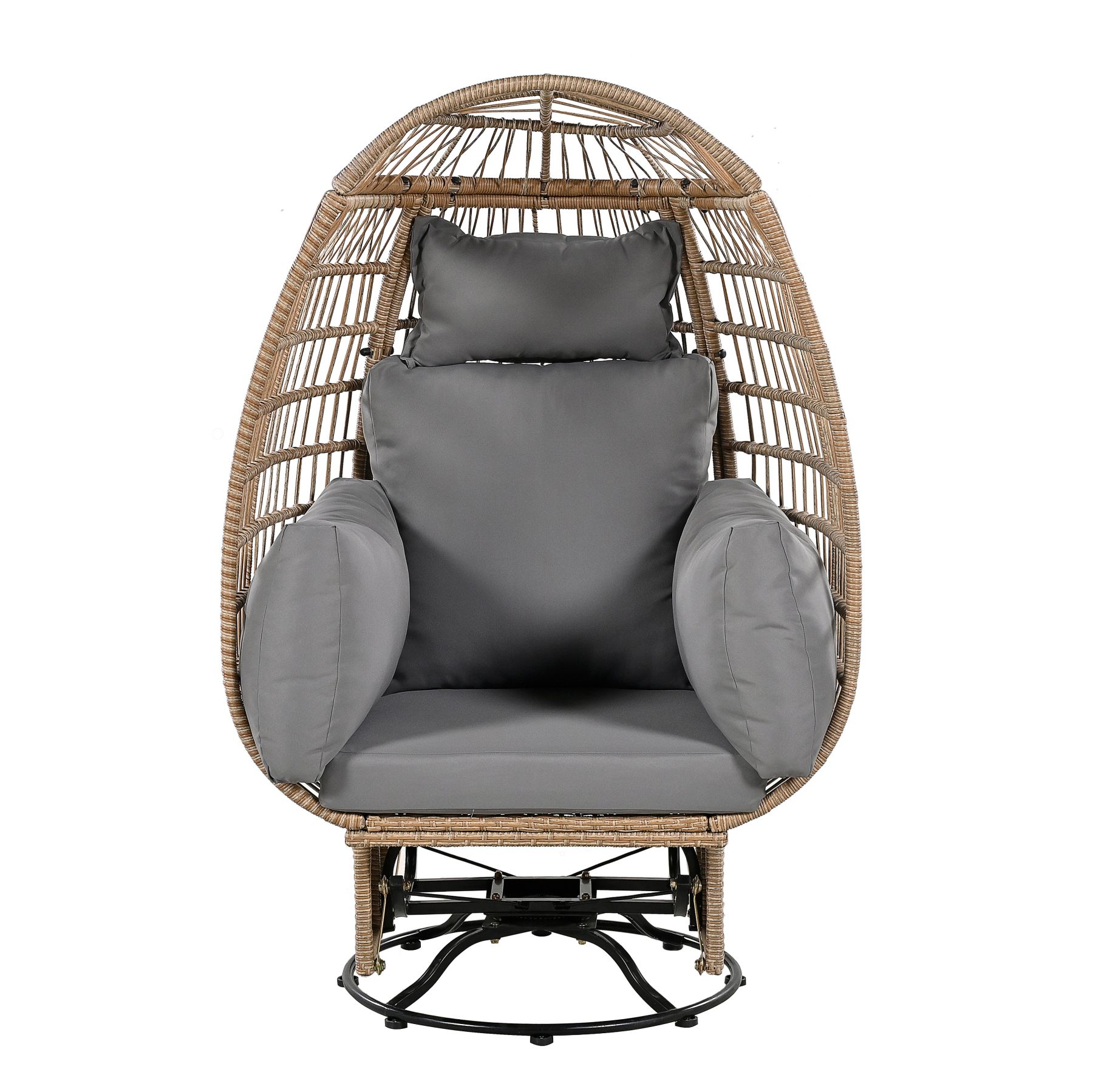 Maocao Hoom BH111245 Outdoor Swivel Chair with Cushions Wicker Natural Wicker Frame Swivel rocker Egg Chair with Gray Cushioned Seat