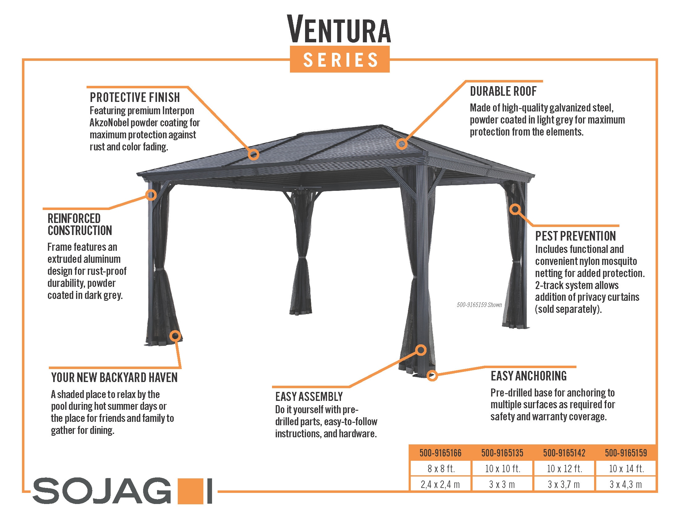 Sojag 8-ft X 8-ft Ventura Square Dark Gray Metal Steel Roof Gazebo With ...