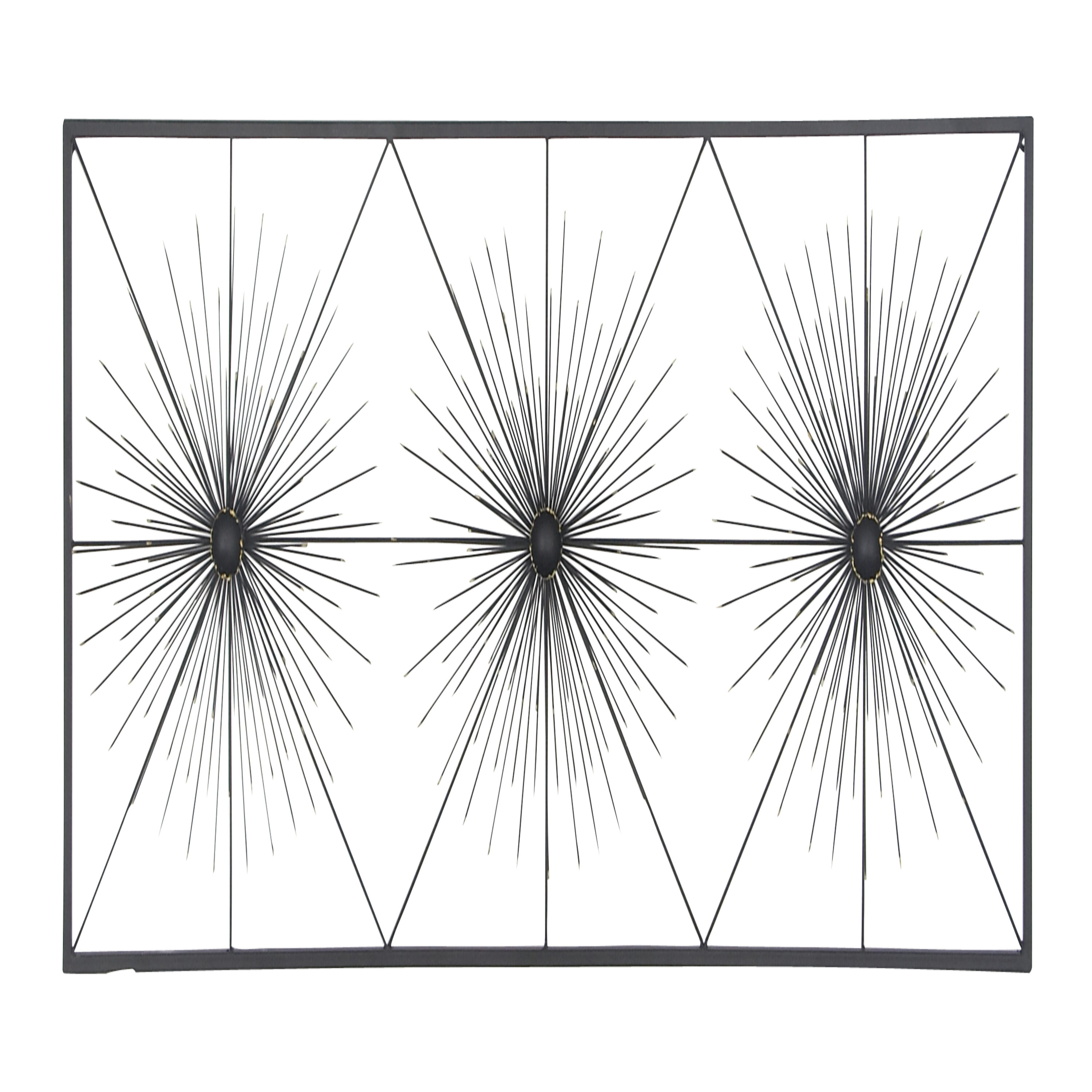 Black Metal Starburst Wall Sculpture with Frame, 59" x 24"