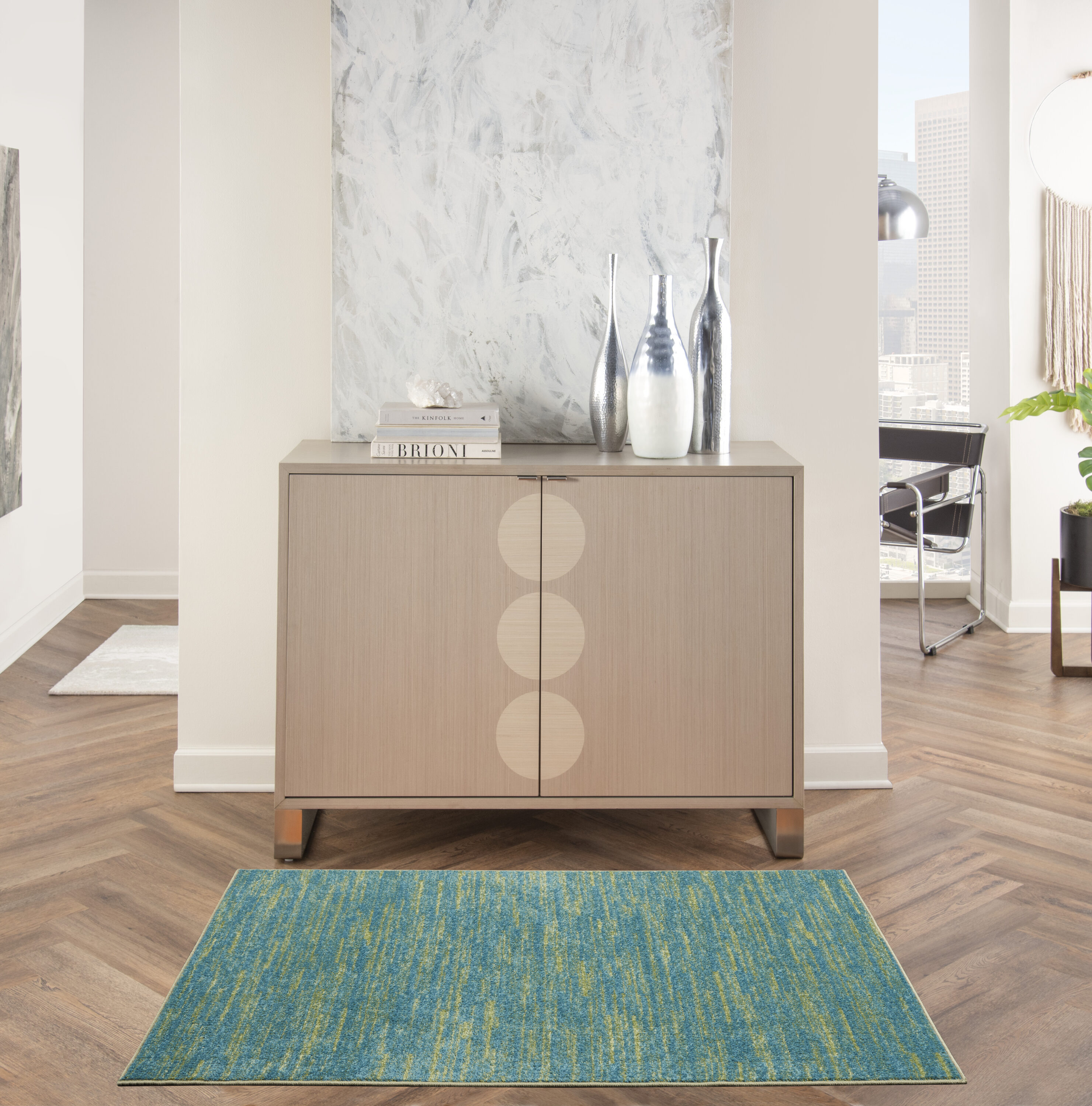 Nourison 099446823045  Essentials 3 x 5 (ft) Loomed Polypropylene Blue Green Rectangular Indoor/Outdoor Solid Area rug